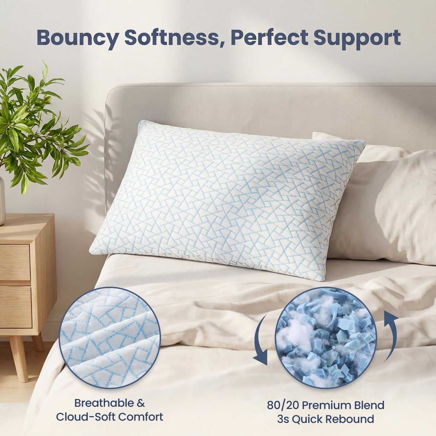 Alkyonos Cooling Pillow for Sleeping：Adjustable Shredded Memory Foam Bed Pillow, Queen Size Set of 2 with Ice Cover, Breathable & Supportive for Side, Back and Stomach Sleepers