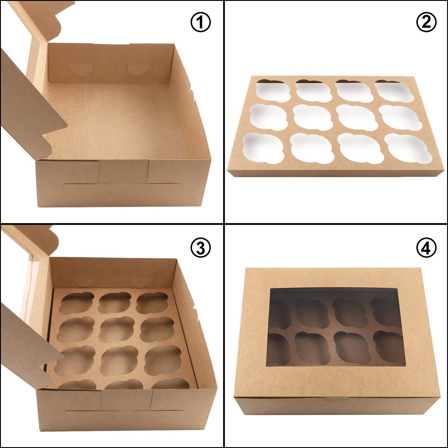 Moretoes 20 Sets Cupcake Boxes, 12 Count Cupcake Containers with Window, for Birthday Holiday Party Wedding Bakery Supplies,13 x 10 x 3.5 Inches