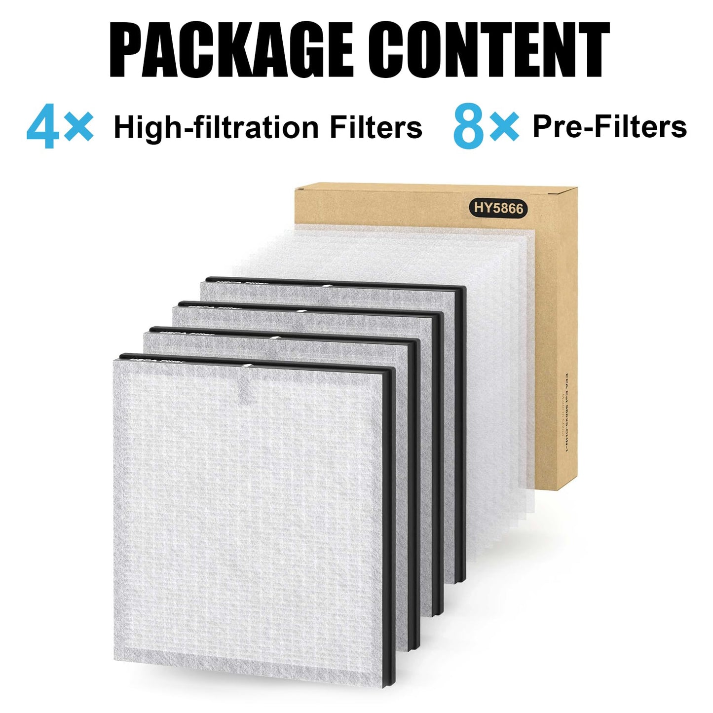 4 Pack MR5866 True High-Efficiency Replacement Filter, Compatible with MORENTO MR5866, 4 High-Efficiency Filters and 8 Pre-Filters