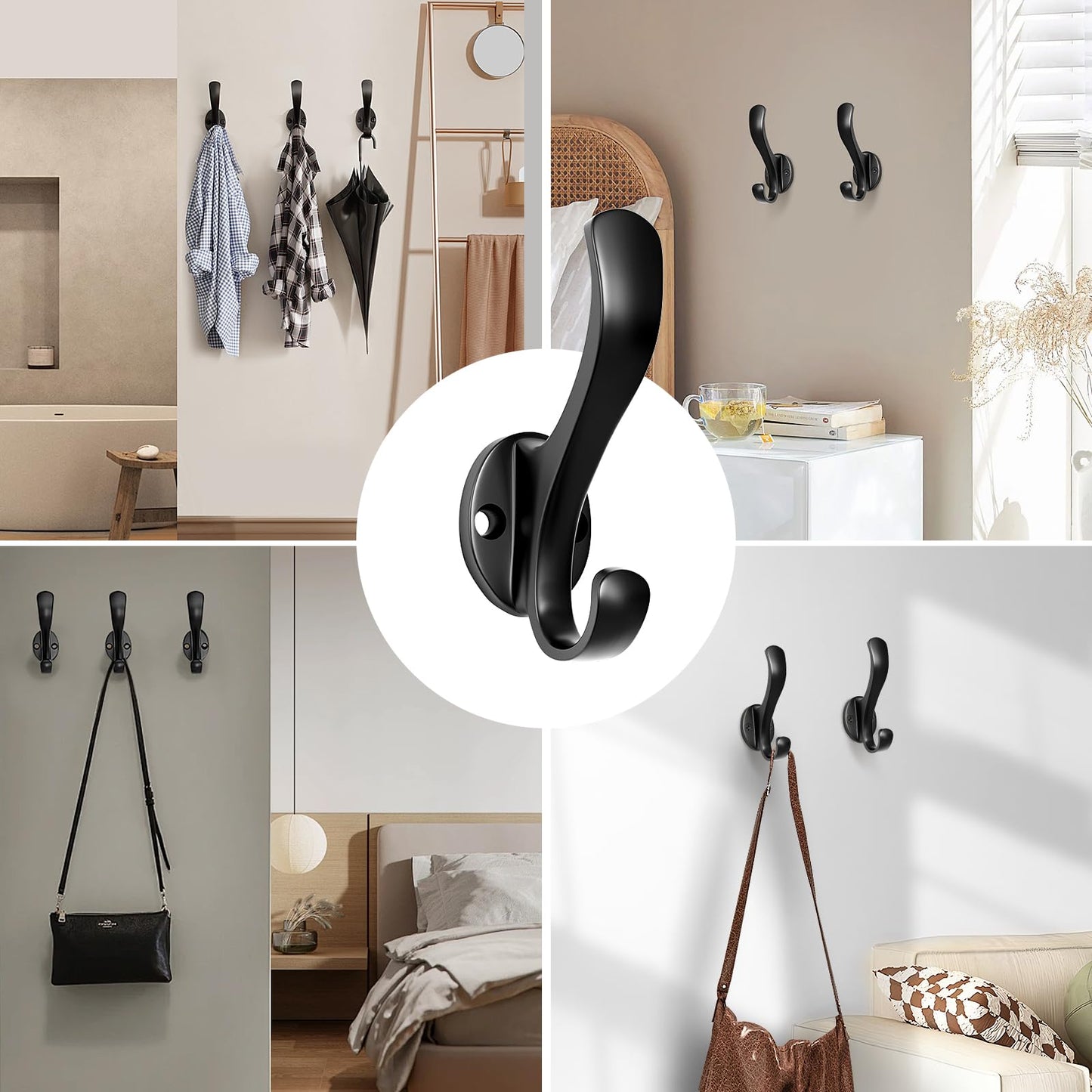 Ruiziiz Coat Hooks Heavy Duty - Easy to Install Metal Towel Hooks Screw-in Wall Hooks for Hanging Hat, Towel, Key, Robe, Scarf, Bag, Cap (12, Black)