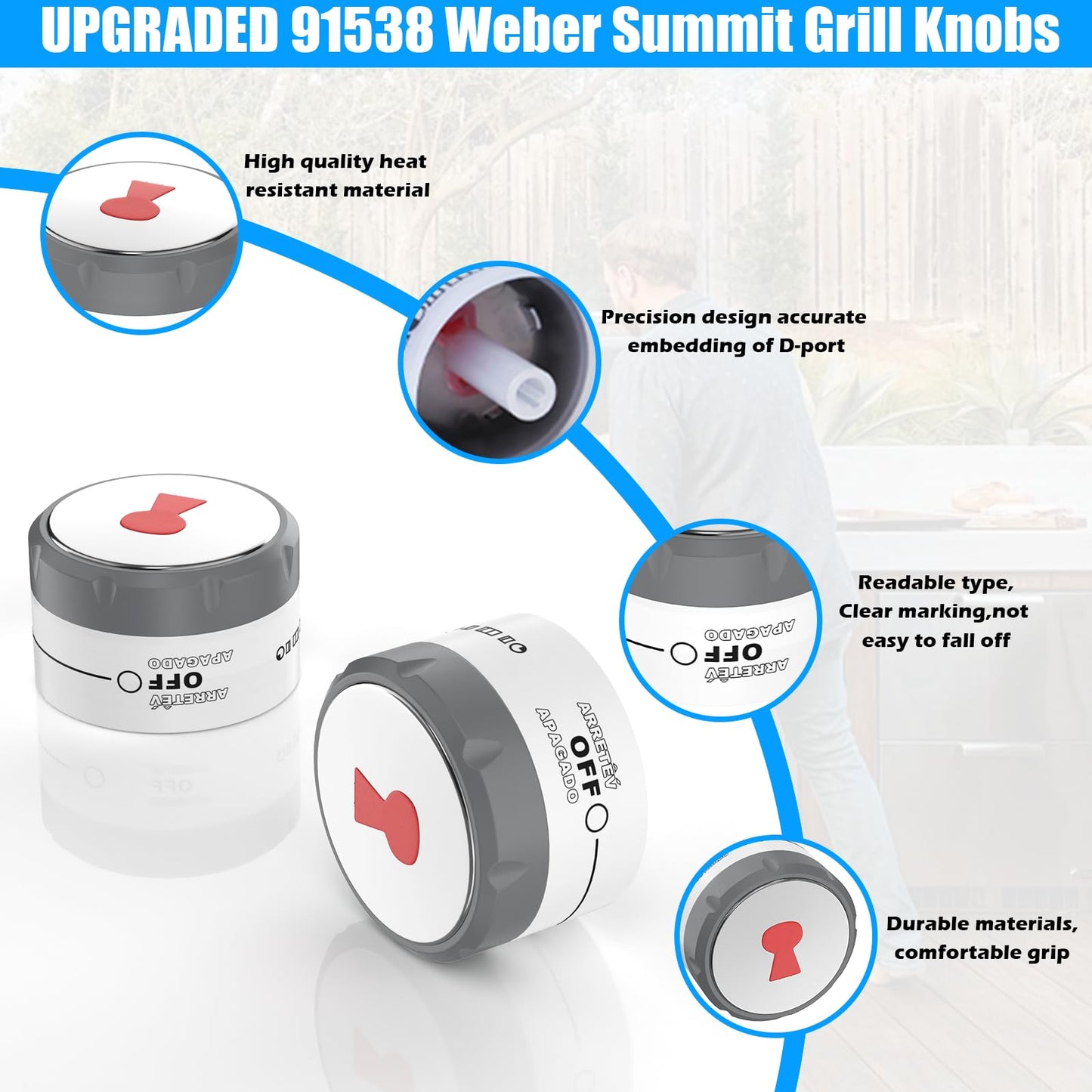 UPGRADED 91538 Grill Knobs Compatible with Weber Summit Lighted Control Knobs,91538 Knob Replacement for Weber Summit 2012+ 400/600 Grills E-470/670,S-460/470/660/670 Gas Grill Burner Knob,6 Pack