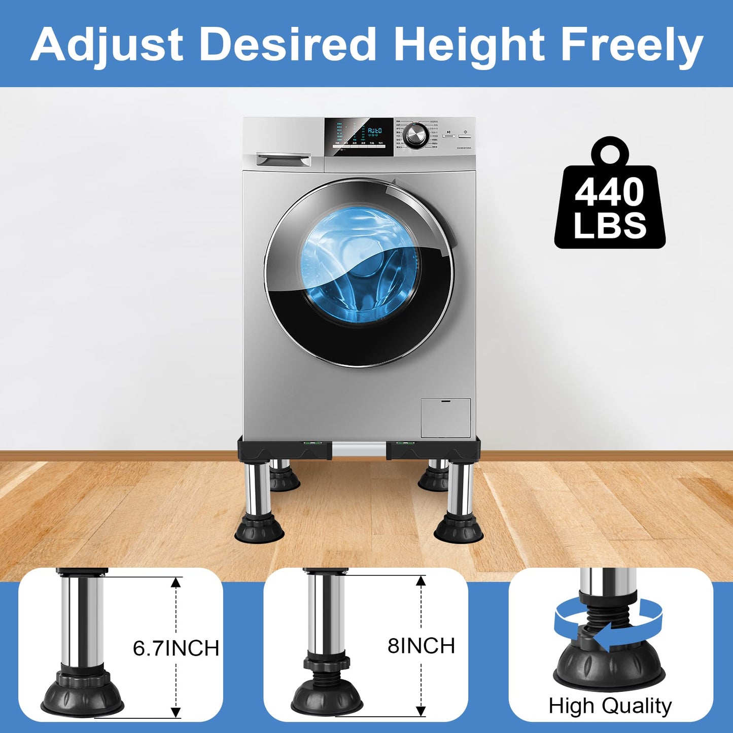 ToLanbbt Mini Fridge Stand Adjustable Height 8.3"-9.3" Washer and Dryer Stand Base with 4 Strong Feet Washing Machine Universal Stand Pedestal for 16"-24" Furniture Portable Appliance Black