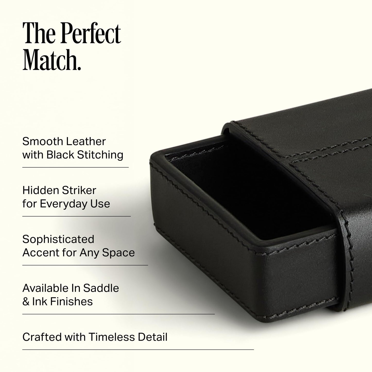 Preston Lane Mayfair Handmade Leather Matchstriker – Decorative Matchbox Holder with Built-In Striker, Stylish Coffee Table & Mantle Accent, Ink