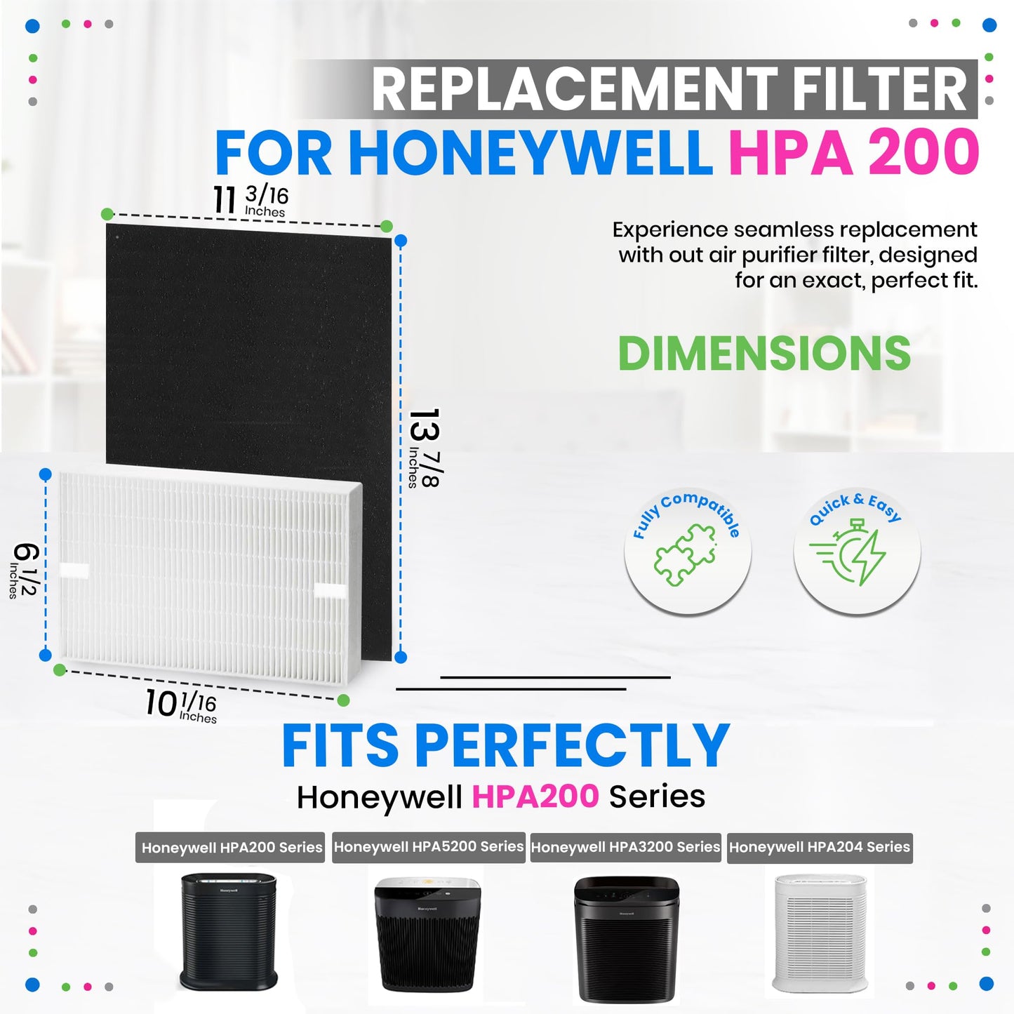 Bagean HPA200 Replacement Filter for Honeywell Air Purifier - Compatible with Honeywell R Filter Replacement - H13 True HEPA with Carbon Filters 99.98% of Particles & Purifies Air (4 HEPA + 8 Carbon)