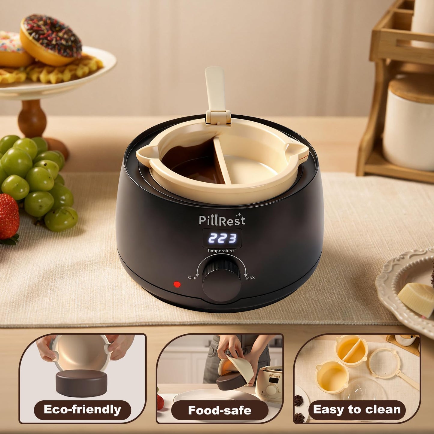 Chocolate Melting Pot, Electric Candy Melter with 2 Silicone Bowls, 17.6 OZ (500 ml) Fondue Pot Set & Chocolate Warmer Set for Dipping Cheese, Candy, Cake Pop, Home Fondue Parties Essential Supplies