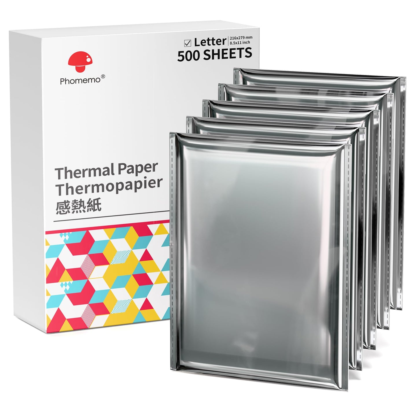 Phomemo Thermal Printer Paper 8.5 x 11 Inch, Advanced Thermal Printing US Letter Paper, Compatible with M08F-Letter, M832D, M834, A285M Portable Printer, Size 8.5" x 11", 5 Ream Case - 500 Sheets