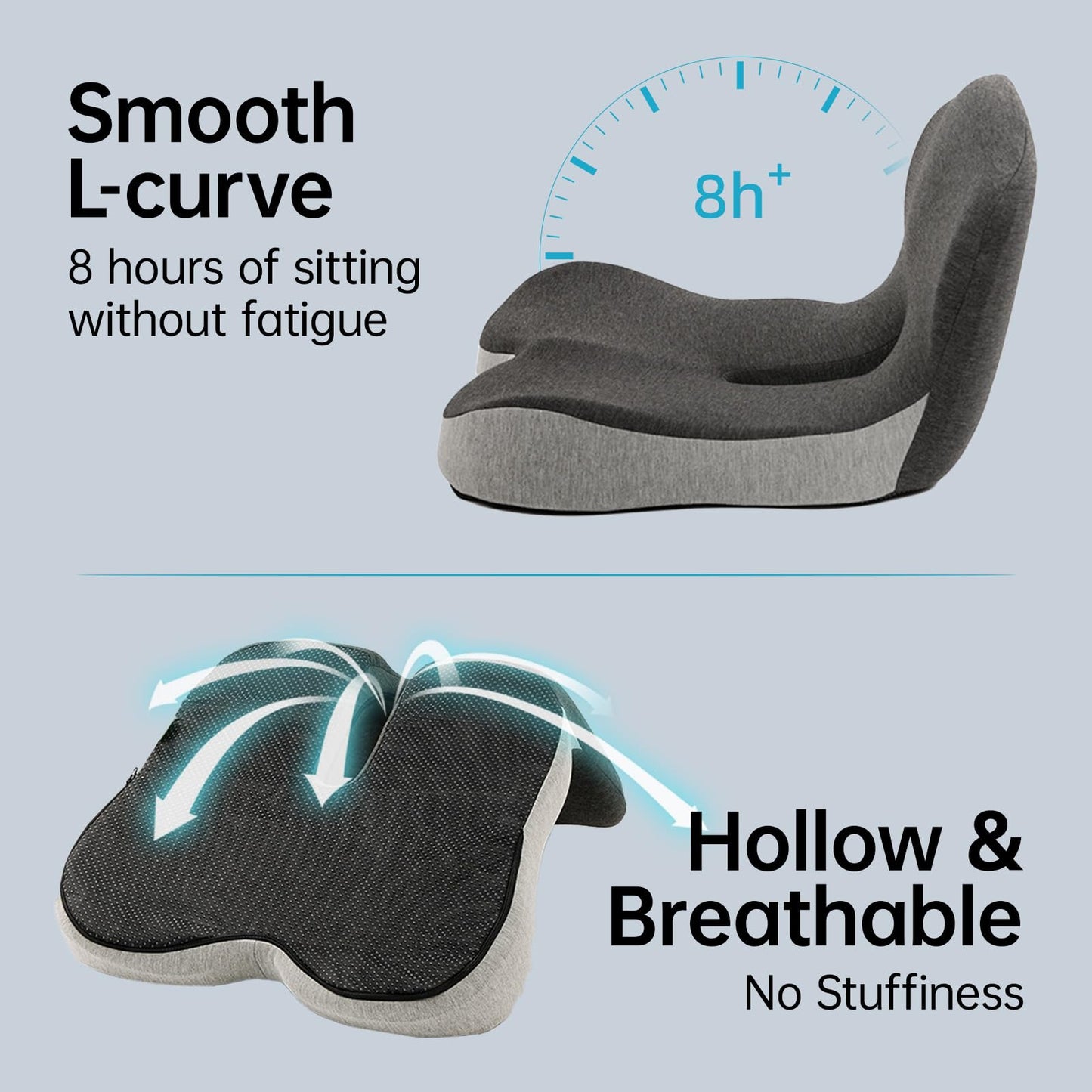 KEZPO Orthopedic Seat Cushion, L-Shaped Ergonomic Memory Foam Back & Seat Support, Non-Slip Breathable Washable Cover, for Office Chair, Car, Wheelchair, Gaming Seat