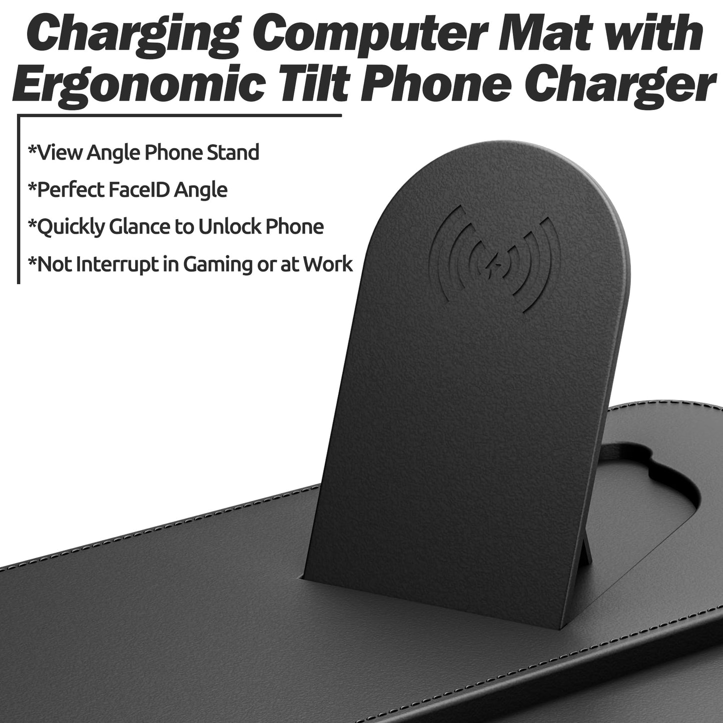 15W Magnetic Wireless Charging Desk Pad with Ergonomic Tilt Phone Stand, 35×15in XXL Foldable PU Leather Mouse Pad with Keyboard & Mouse Memory Foam Wrist Rest for Gaming Office Home Minimalist Desk