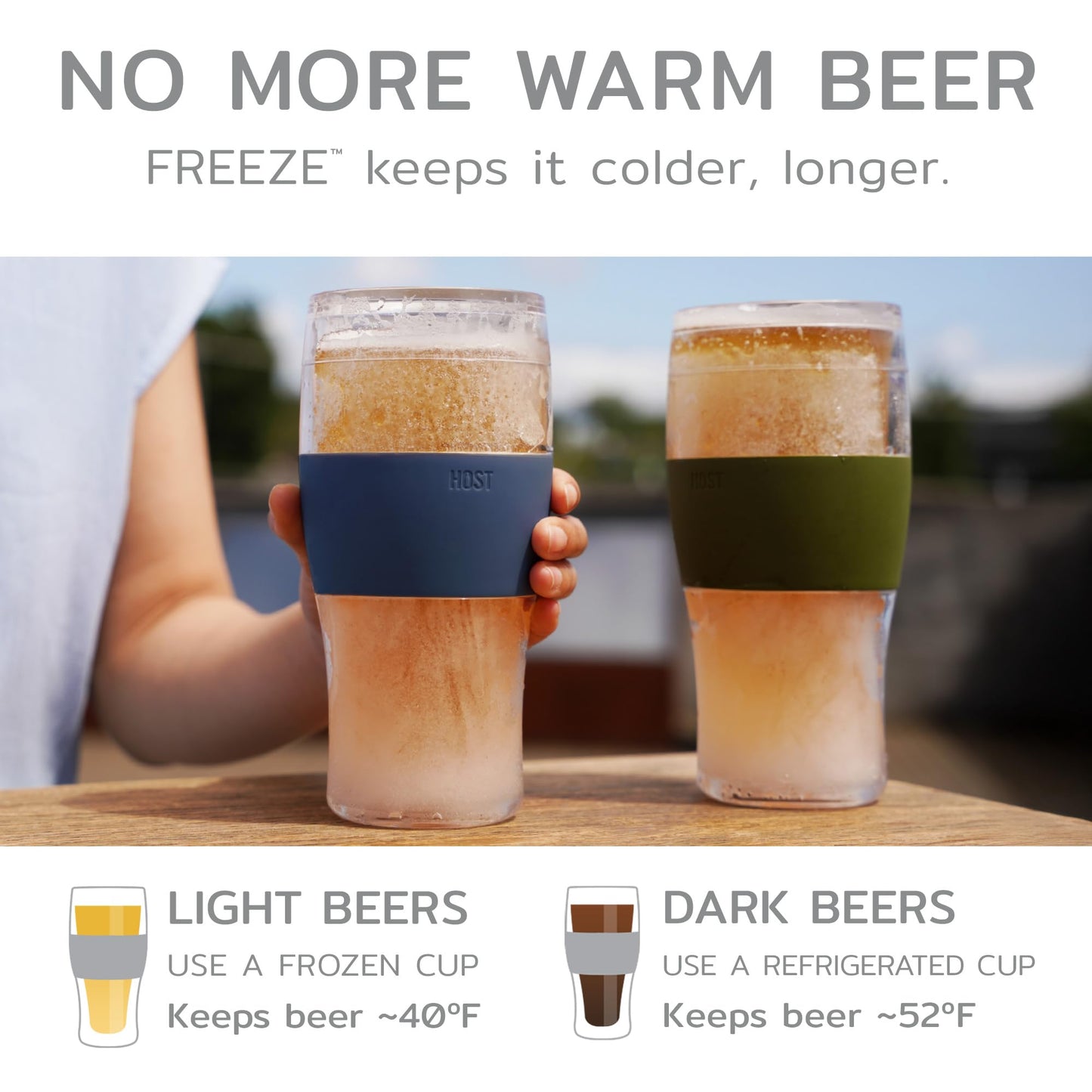 Host FREEZE Beer Glasses, Frozen Beer Mugs, Freezable Pint Glass Set, Insulated Pint Glass to Keep Your Drinks Cold, Double Walled Insulated Glasses, Tumbler for Iced Coffee, 16oz, Set of 2, Black