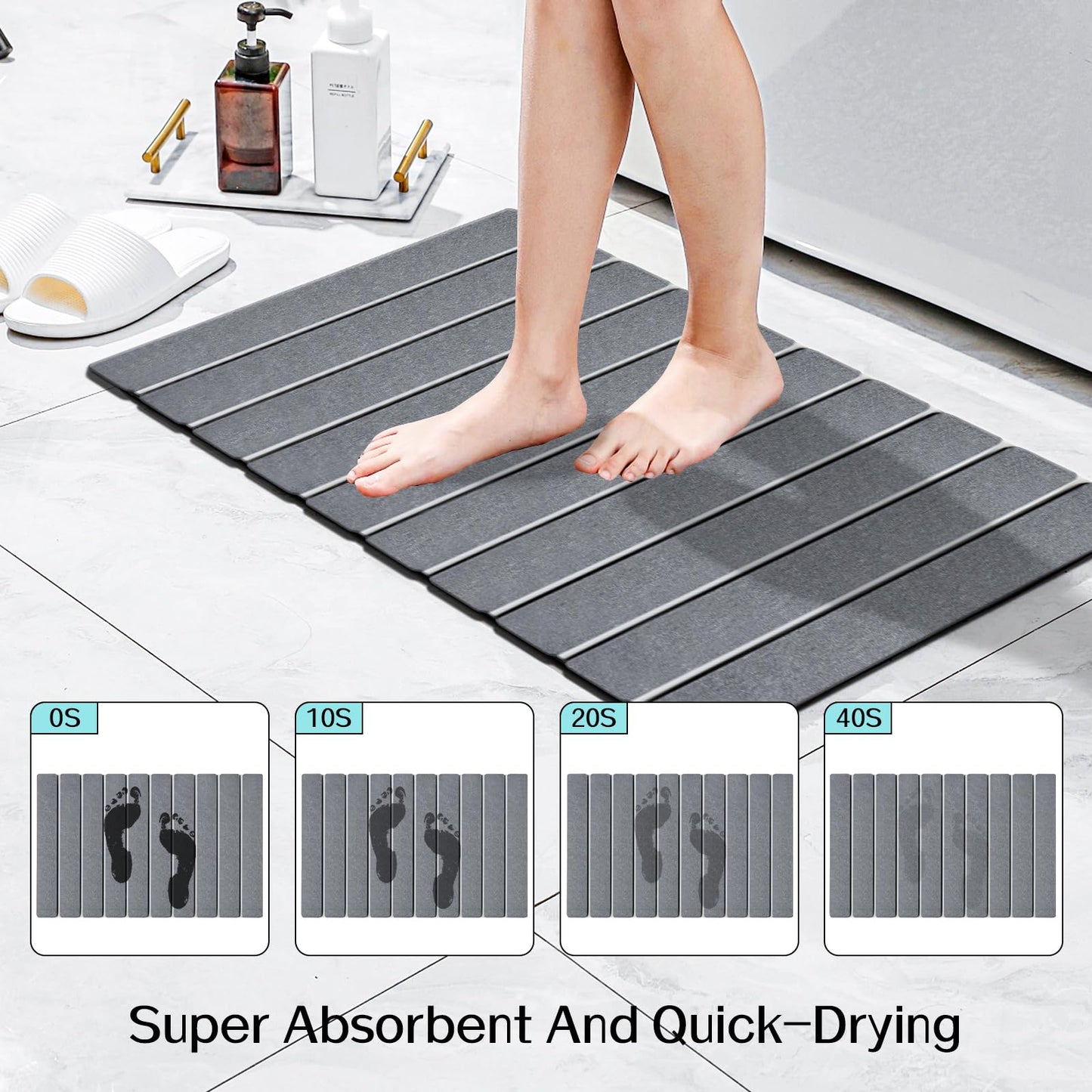 Cuckan 2 Pack Foldable Stone Bath Mats for Bathroom Super Absorbent Diatomaceous Earth Bath Mat Quick Dry Bath Rug Drying Mats with Non Slip Shower Rug Tub Shower Mat