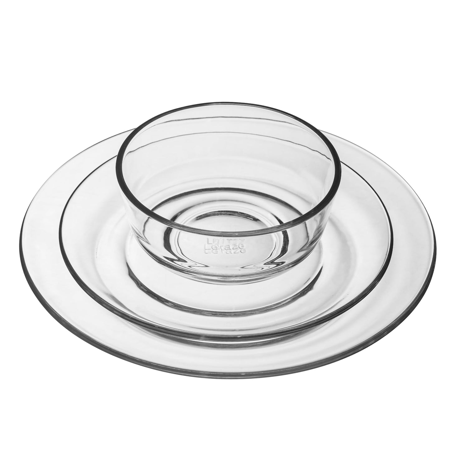 12pc Glass Dinnerware Set - Sleek Round Clear Glass Plate and Bowl Sets - Dishwasher Safe, Bread & Butter Dinner, Dessert, Salad Plates & Serving Cereal Soup Bowls Dishes for Kitchen Dining & Parties