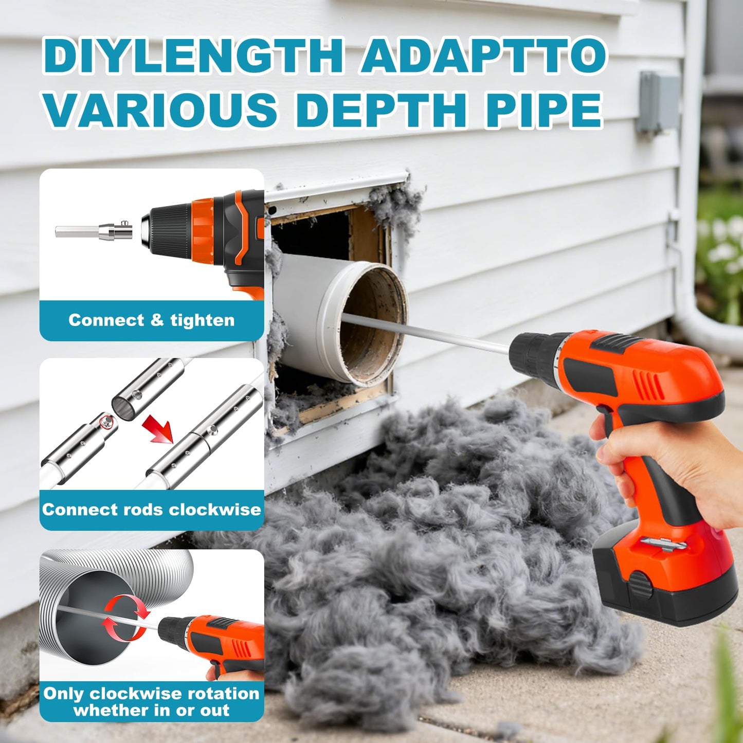 Sealegend 60 Feet Dryer Vent Cleaner Kit/Lint Remover/2×Upgraded Flexible Quick-Snap Brush/Fireplace Chimney Brushes for Easy to Use/Works Well with/Without a Power Drill