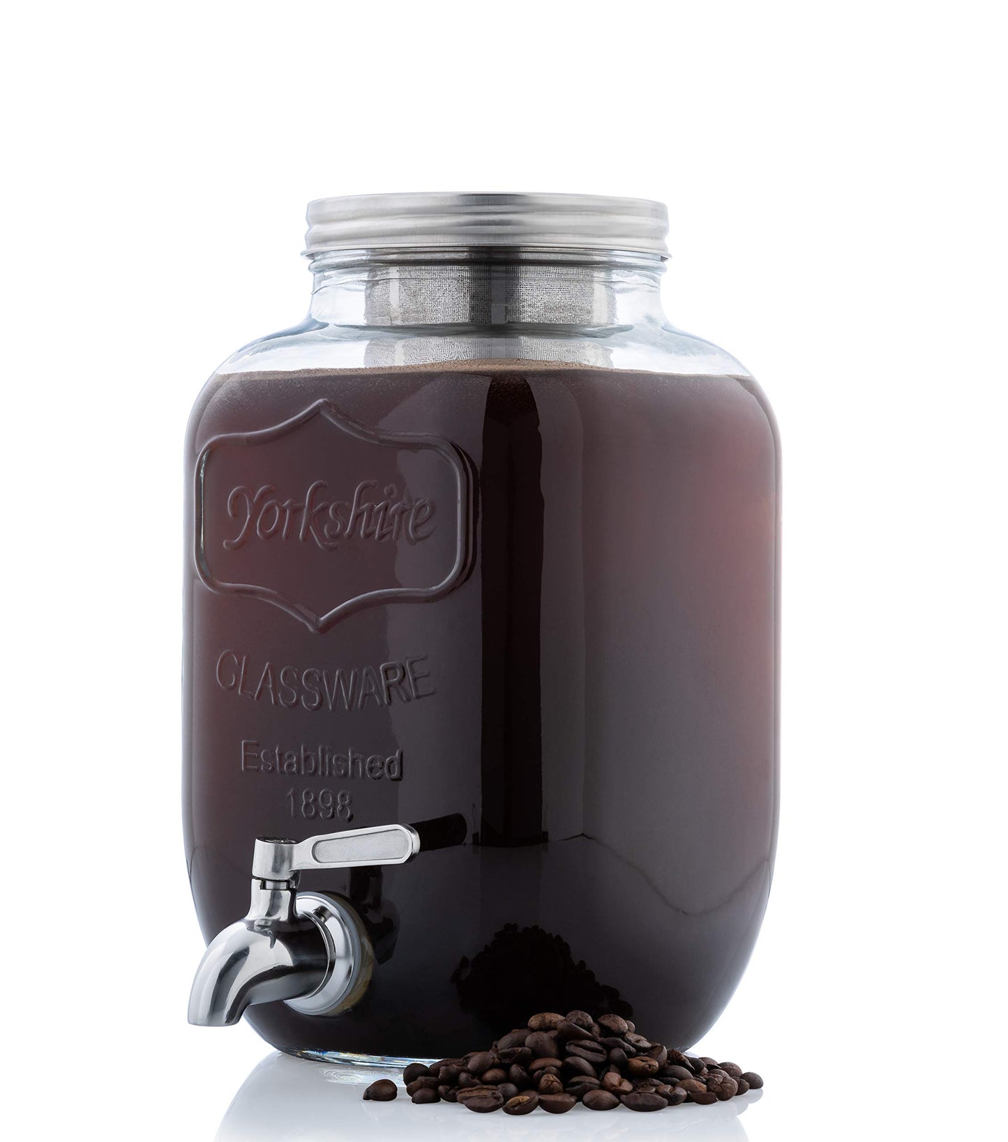Original Grind Coffee Co.,1 Gallon Cold Brew Coffee Maker,Easy Pour Stainless Steel Spigot Tap,Extra Thick Glass Pitcher Brewing System Iced Coffee Maker,Refrigerator Safe Storage