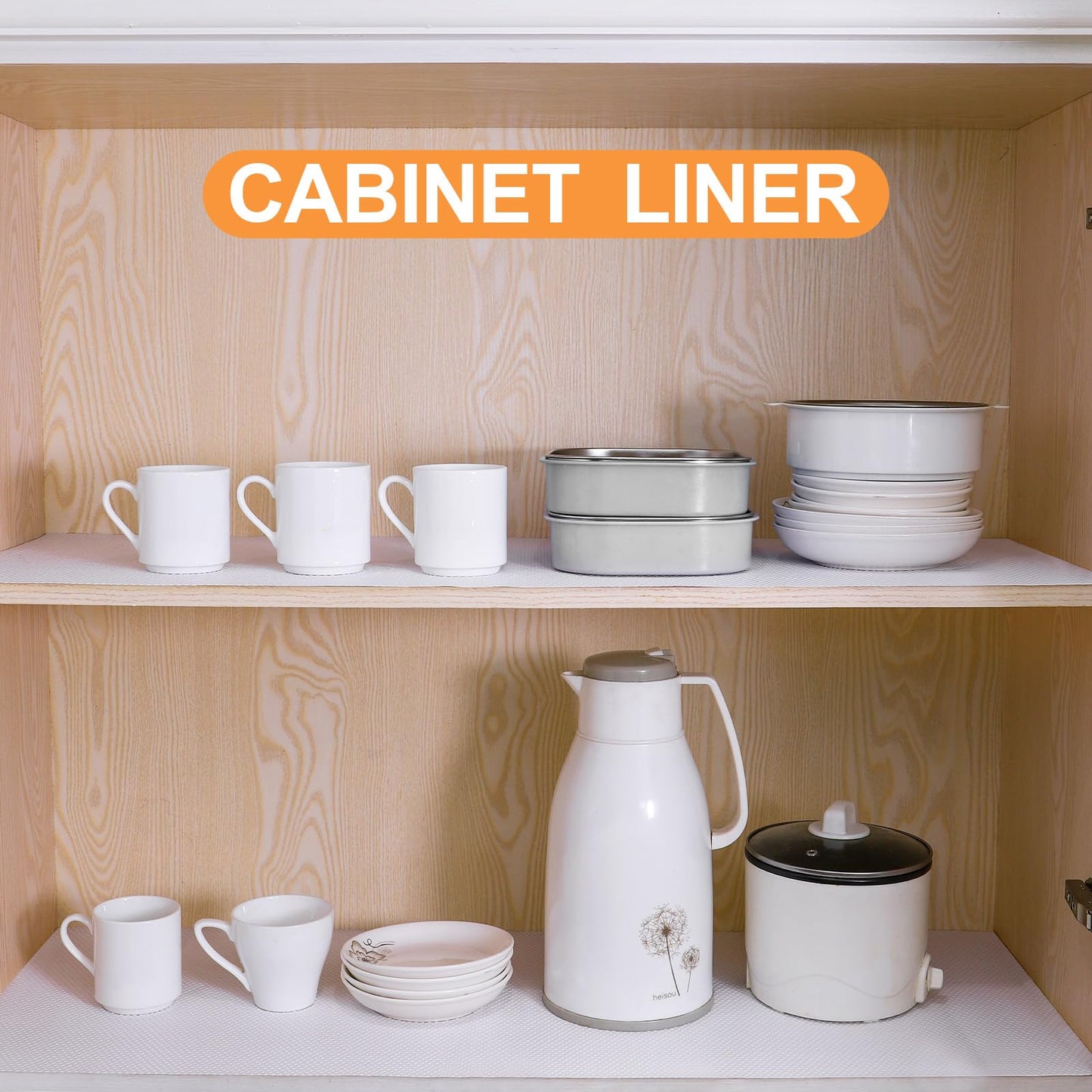 FLPMIX Shelf Liners for Kitchen Cabinets: 23" Wide Waterproof Under Sink Mats - Non-Adhesive Easy to Cut Large Drawer Liner for Pantry Cupboard 23" x 300" White