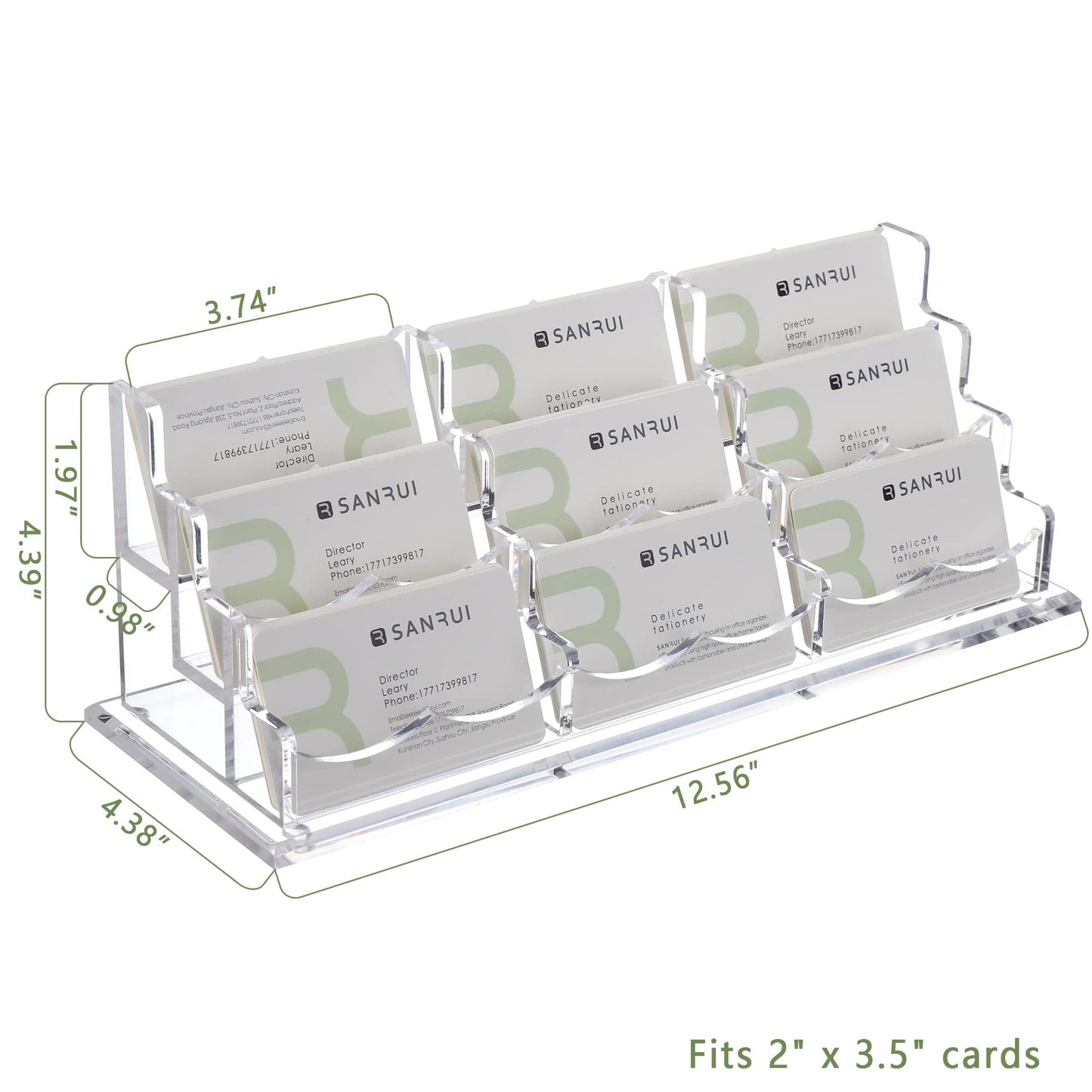 SANRUI Business Card Holder for Desk Clear Acrylic Business Card Holders, Business Card Display Stand 3Tier 9 Slots