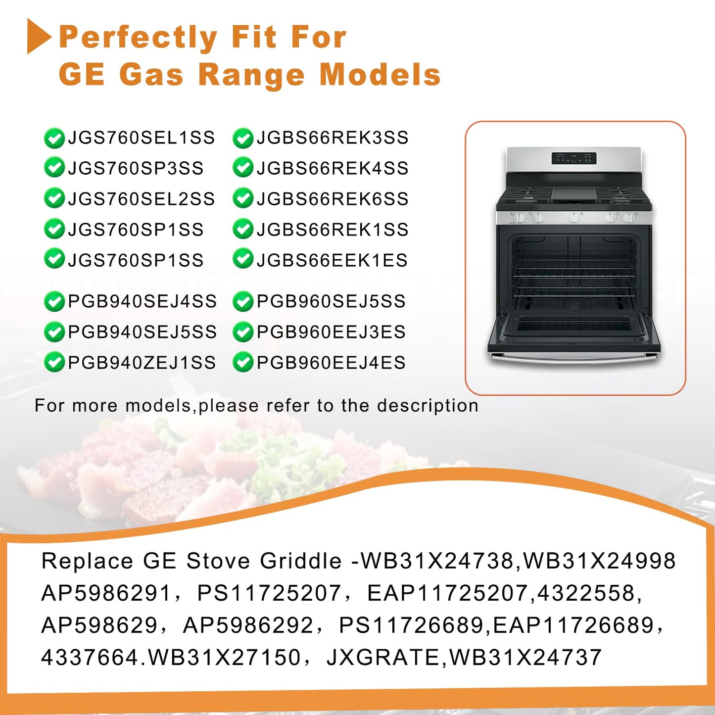 Zemibi Upgraded WB31X24738 Griddle Replacement for GE Gas Stove, WB31X24998 Cast Iron Center Pan for Gas Range Parts Stove Top Pan Griddle Cooktop, 19.5" x 9.5"