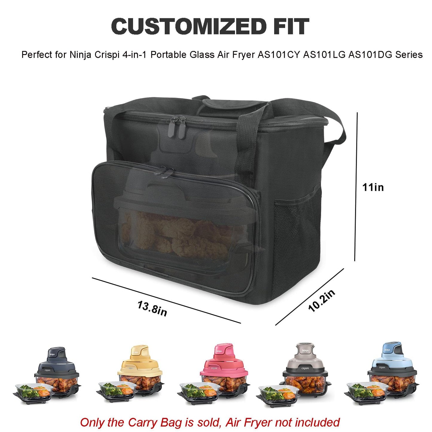 NUENSS-ROR Carrying Bag for Ninja Crispi 4-in-1 Portable Glass Air Fryer FN101GY - Cover for Ninja Crispi Air Fryer - Portable Waterproof Carry Case with Aluminum foil lining & Accessories Pocket