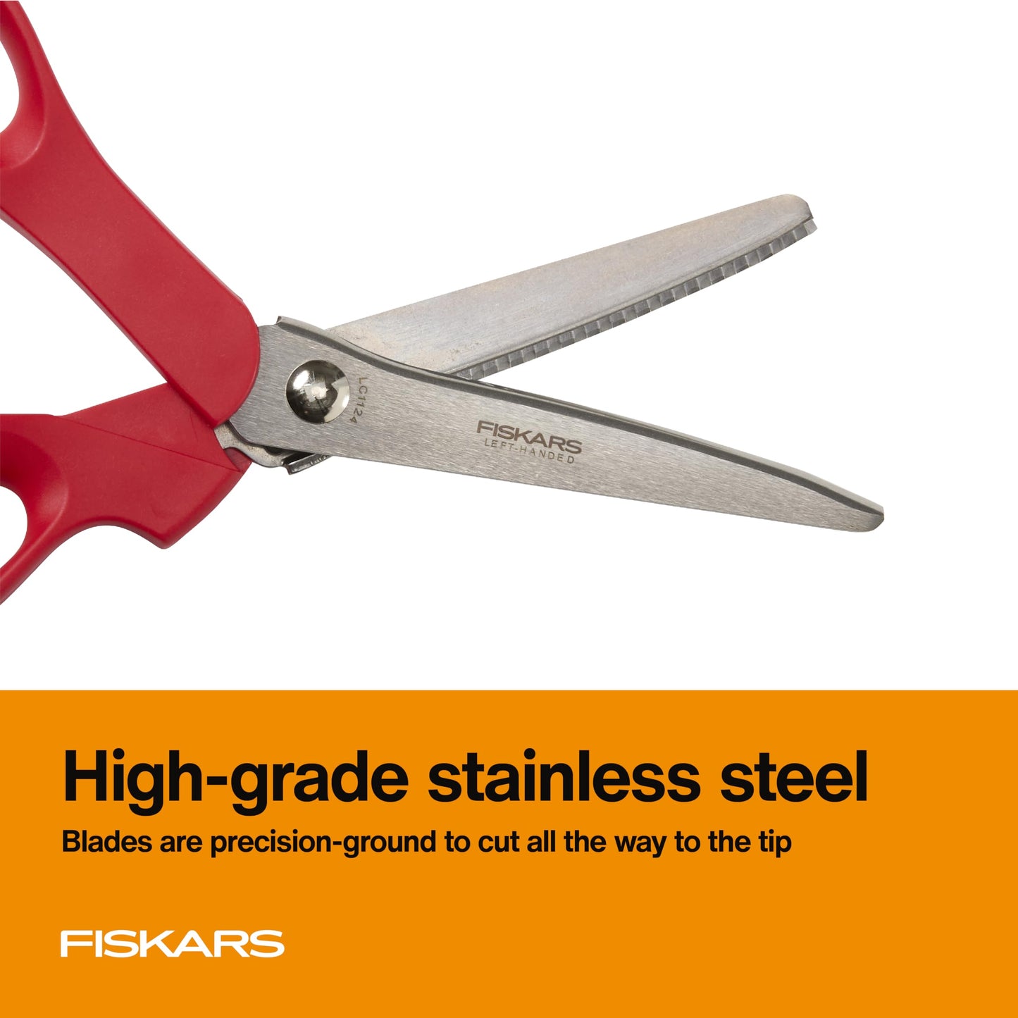 Fiskars 8” Premier Left-Handed Pinking Shears for Fabric Cutting Paper and Crafts, High-grade Stainless Steel Zigzag Blades Prevents Fraying, Ergonomic Contoured Handle for Left-Handed Comfort