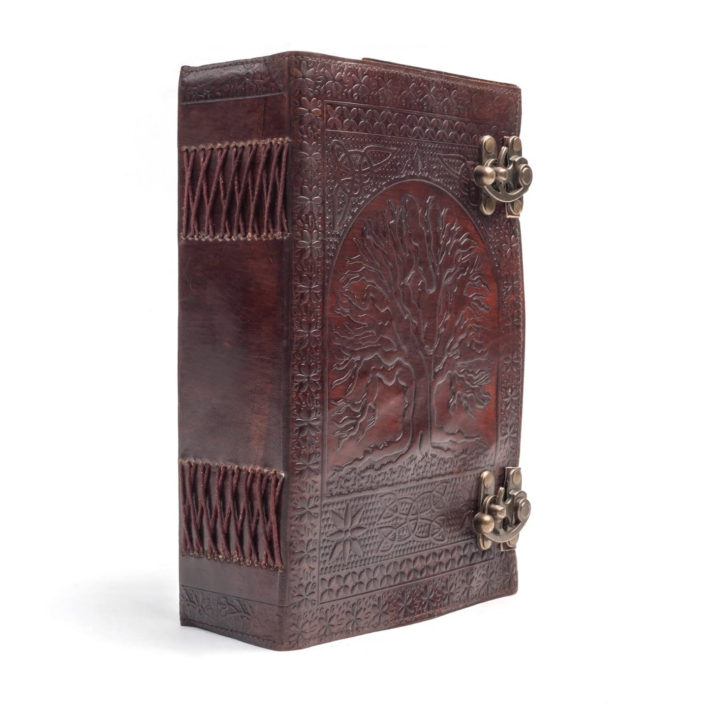 TUZECH 600 Pages Handmade Large Leather Journal Diary Embossed Tree of Life Book Of Shadows Notebook Writing Seven Chakra Grimoire Sketchbook 7 x 10 Leather Bound (Brown)