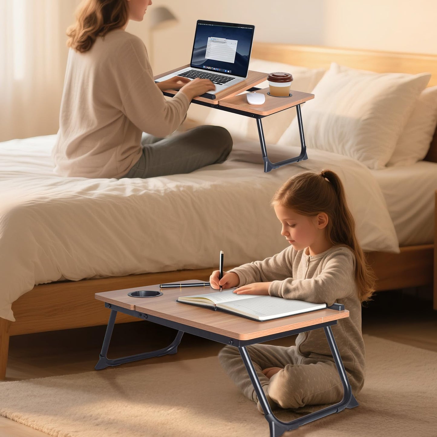 LapDesk Pro Adjustable Laptop Desk for Bed & Couch, Portable Foldable Bed Tray Table with Cup Holder, Laptop Stand for Desk, Small Writing Table (Black)