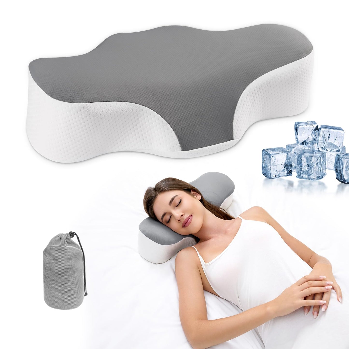 Bespilow Camping Travel Pillow for Sleeping - Memory Foam Cervical Neck Support Pillow for Neck Pain Relief, Inflatable Alternative, Compressible Cooling Orthopedic Pillow for Backpacking, Airplane