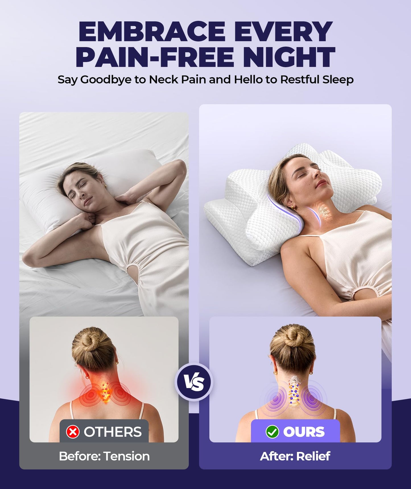 Emircey Clinical-Level Relief Cervical Neck Pillow for Sleeping, Orthopedic Contour Memory Foam Pillow for Side Sleepers,Cooling Reading Pillow Neck Relief, Ergonomic Back Stomach Sleepers,Light Grey