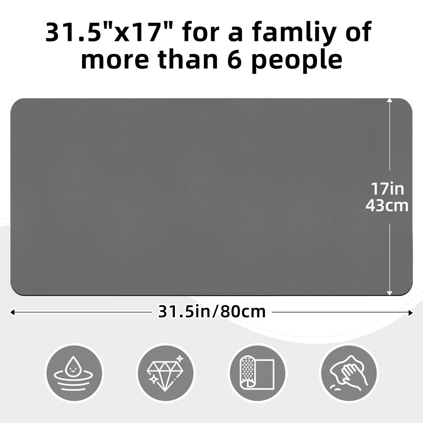 LOPNUR Kitchen Dish Drying Mat, 31.5"x17" Extra Large Dish Drying Mats for Kitchen Counter, Diatomite Coffee Mat, Super Absorbent Dish Drying Pad, Heat Resistant Mat with Anti-slip Rubber Backed, Grey