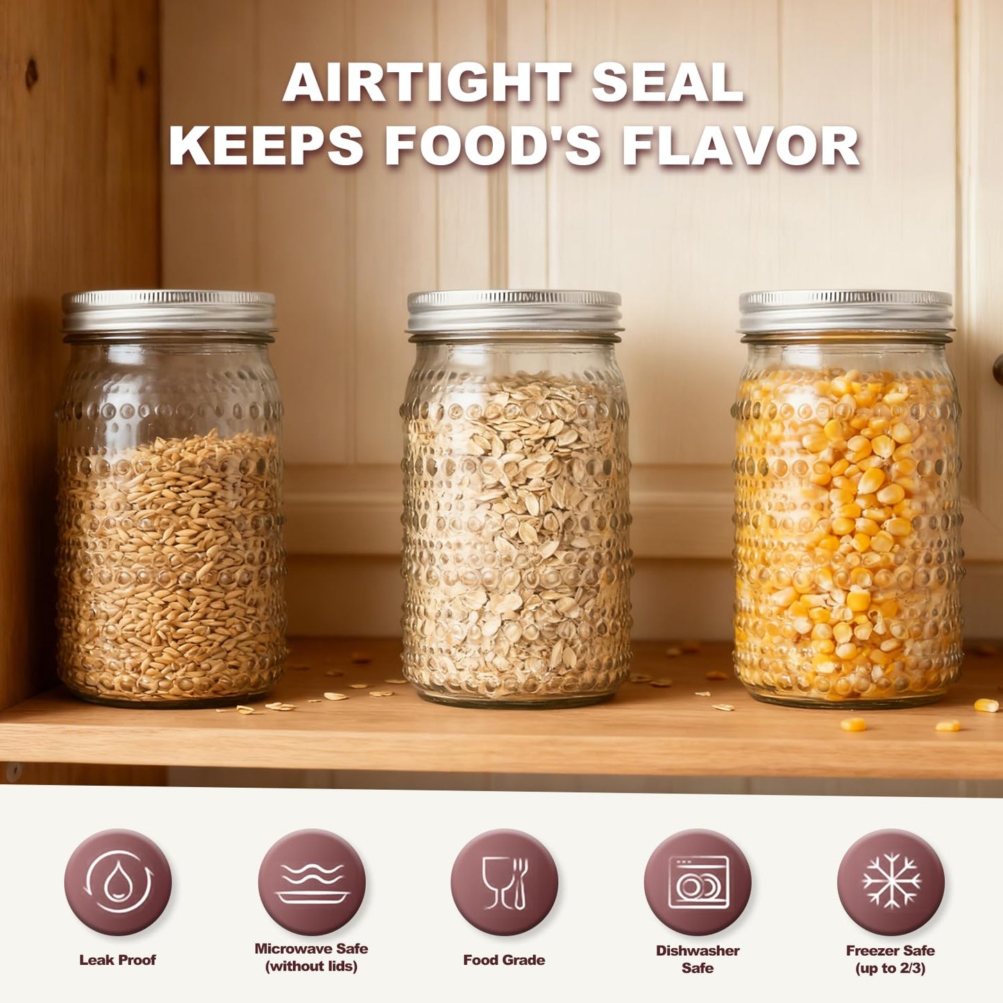 FULGNU Wide Mouth Mason Jars 32oz, 4 Pack Quart Mason Jars with Lids, Glass Canning Jars for Pickling, Storing Food, Meal Prep, Salad Jam, Overnight Oats, Yogurt