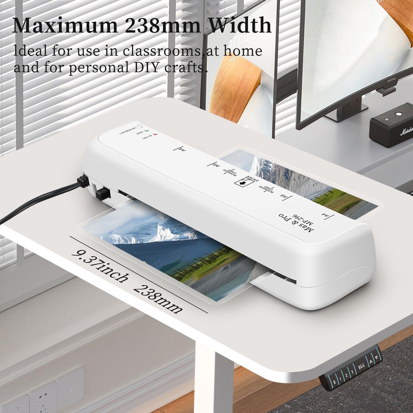 Mas & Pro Laminator Machine with 40 Laminating Sheets for Home/Office/Teachers, 9 Inch Durable Thermal Laminator for Letter/A4/Photos/Cards, Never Jam, 3mil & 5mil, White