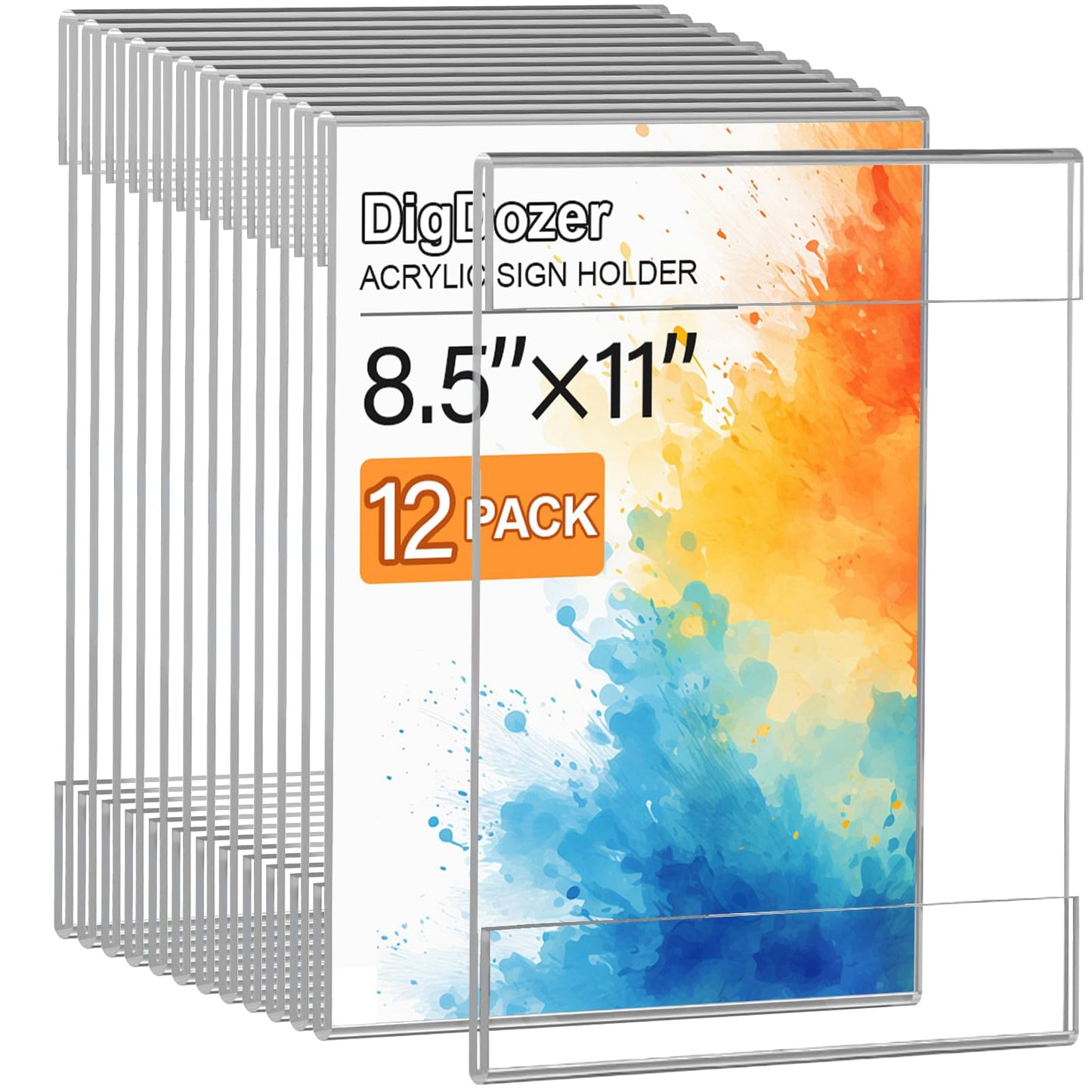 DigDozer 12 Pcs Acrylic Sign Holder 8.5 x 11, Vertical Wall Mount Sign Holders with Adhesive, Clear Plastic Frames Paper Display Sign Holders for Office, Home, Store, Restaurant - No Drilling