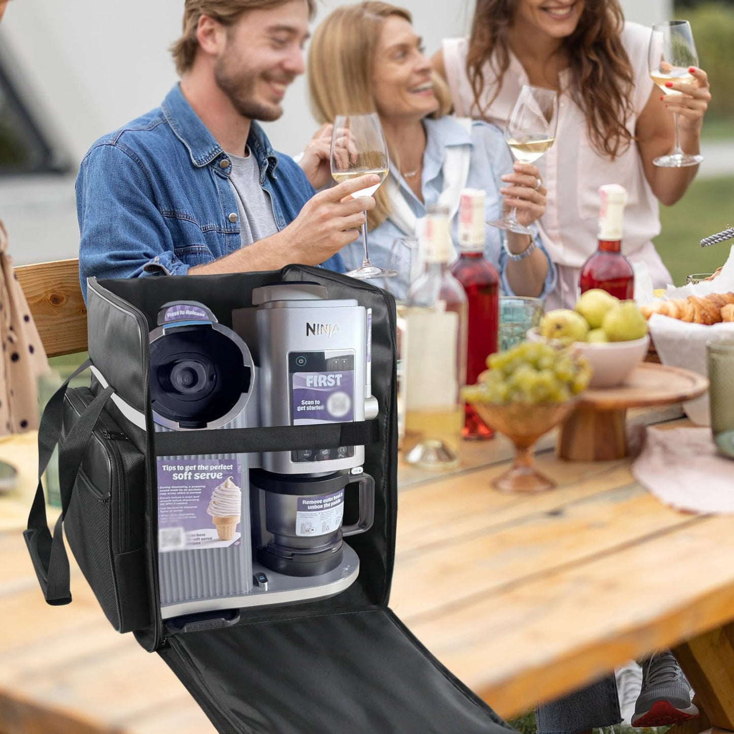 NUENSS-ROR Ice Cream Maker Carrying Bag for Ninja Swirl by CREAMi Ice Cream NC701, Portable Outdoor Ice Cream Maker Travel Carrier Case with Side-Opening Design and Large Accessory Pocket(Only Bag)