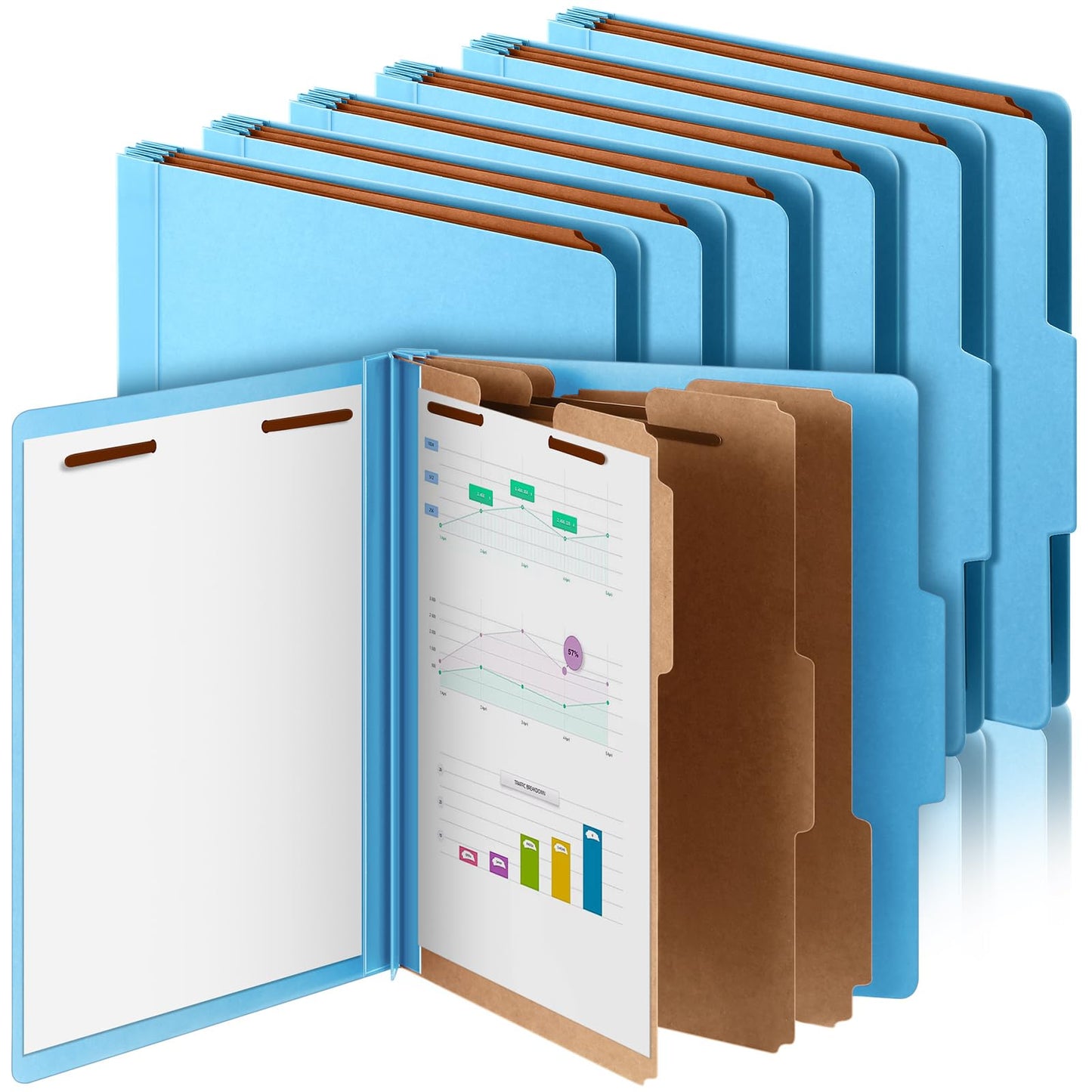 Skyygemm 12 Pcs Classification Folders Letter Size, 3 Divider Pressboard File Folder with Fasteners, Expanding File Organizer Bulk for School Teachers, Office Employee, Coworker, Staff (Blue)