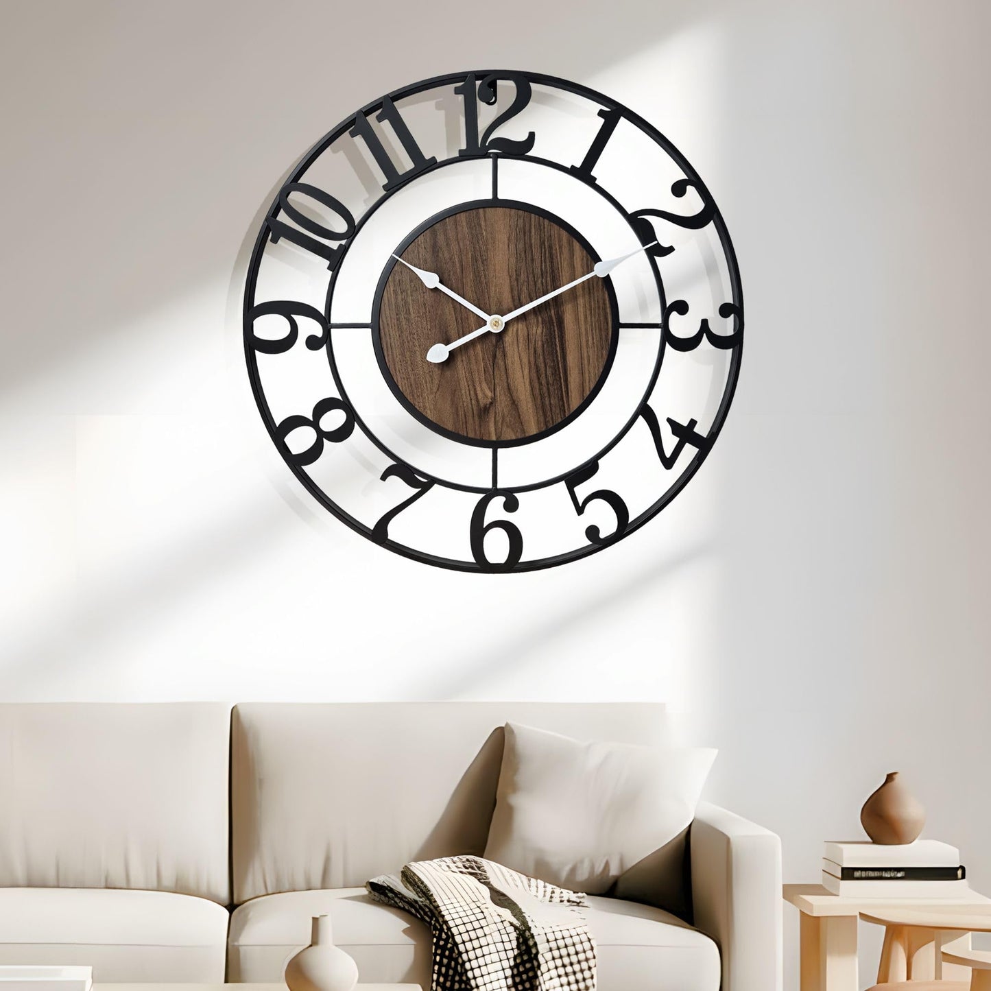 Tixmtry Large Metal Wall Clock, 20 Inch Retro Decorative Silent, Non Ticking, Battery Operated Modern Big Wood Wall Clock for Living Room, Farmhouse, Bedroom, Fireplace, Kitchen, Office, Home Decor