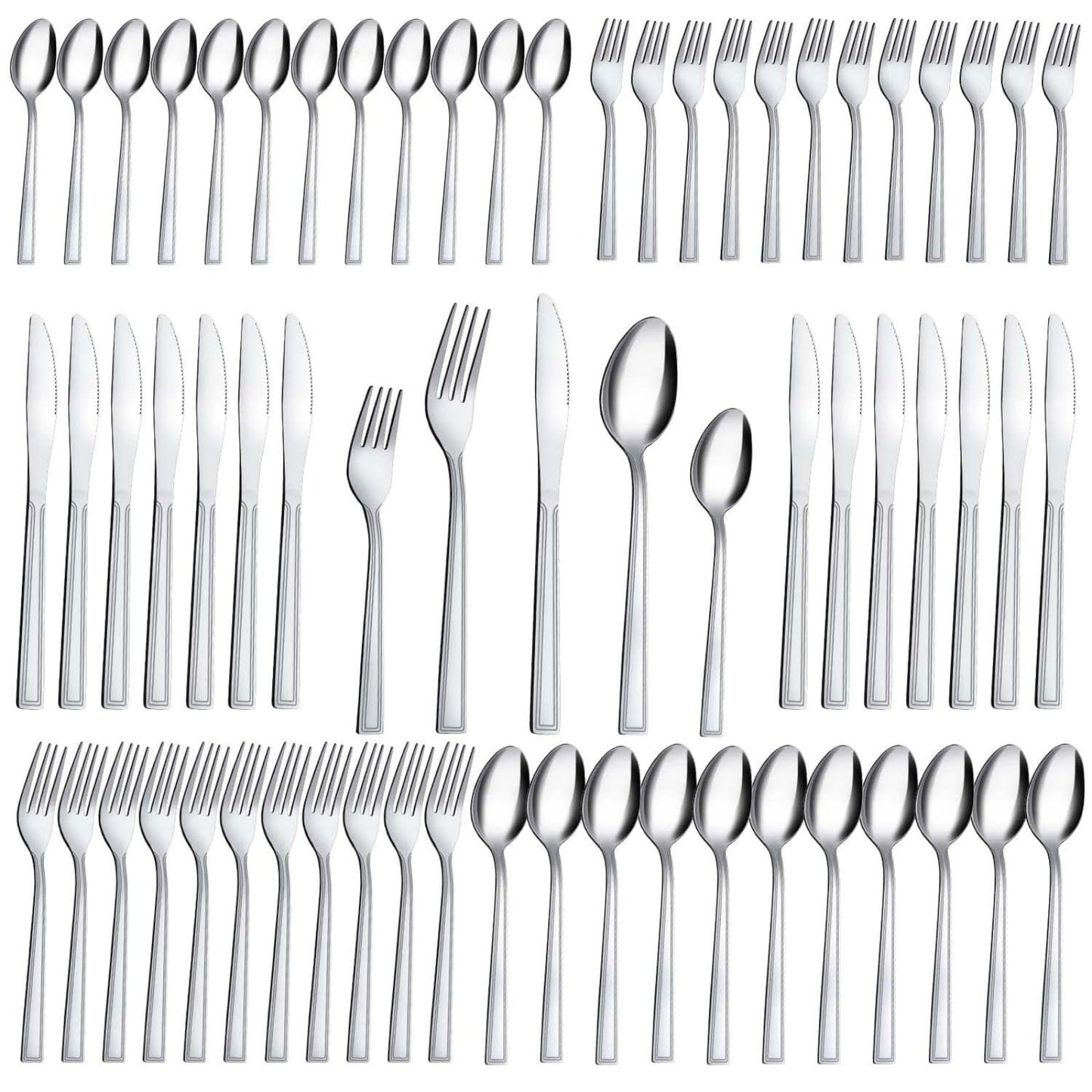 Hunnycook Silverware Set for 12-60PCS Stainless Steel Silverware Set, Include Fork Knife Spoon Set, Mirror Polished, Dishwasher Safe, Cutlery Set for Home Kitchen Restaurant