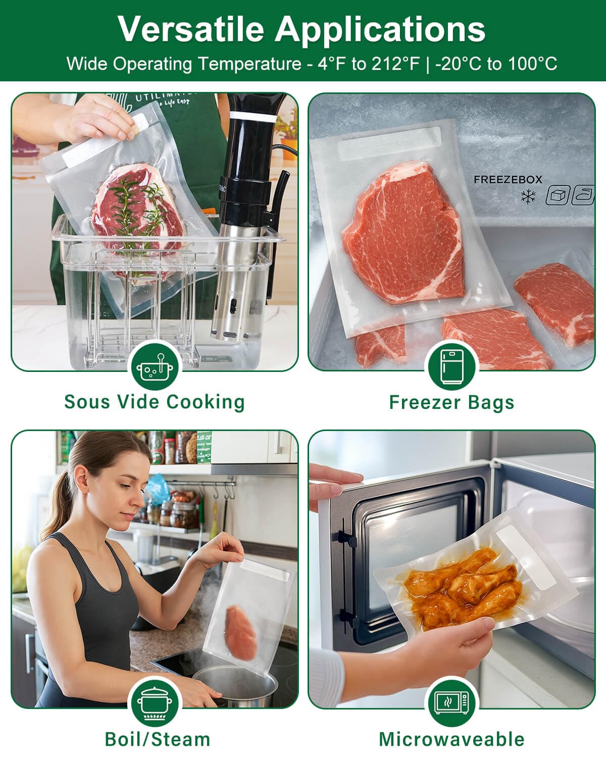 UTILIMATES Quart Vacuum Sealer Bags for Food, 8x11 Inch, BPA Free Heavy Duty Vacuum Seal Bags for Food Saver, Freezer, Seal a Meal, Sous Vide, Meal Prep, Preprinted Labeling Area, Precut 100 count