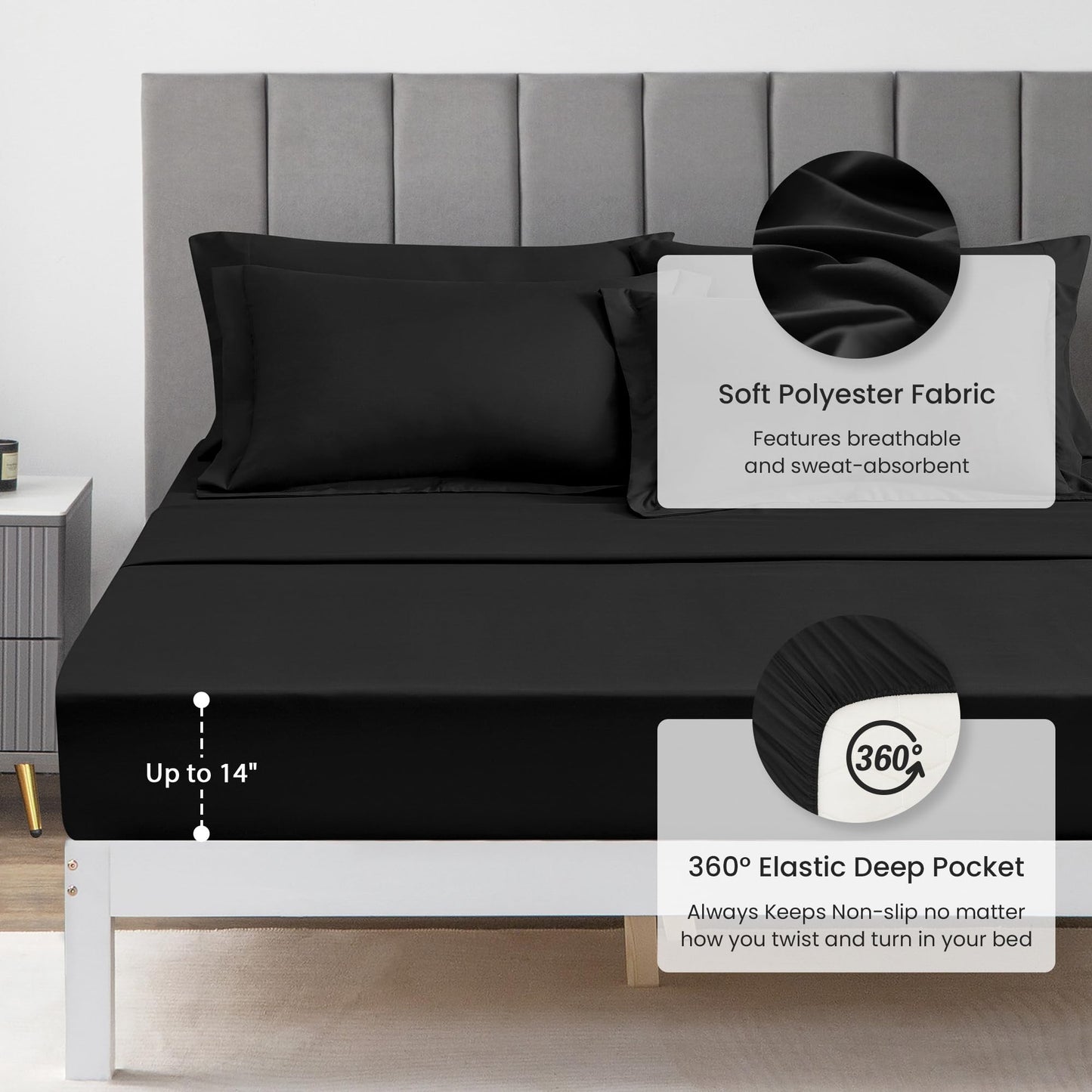 Love's cabin King Size Comforter Set Black, 7 Pieces King Bed in a Bag, All Season Bedding Sets with 1 Comforter, 1 Flat Sheet, 1 Fitted Sheet, 2 Pillowcase and 2 Pillow Sham