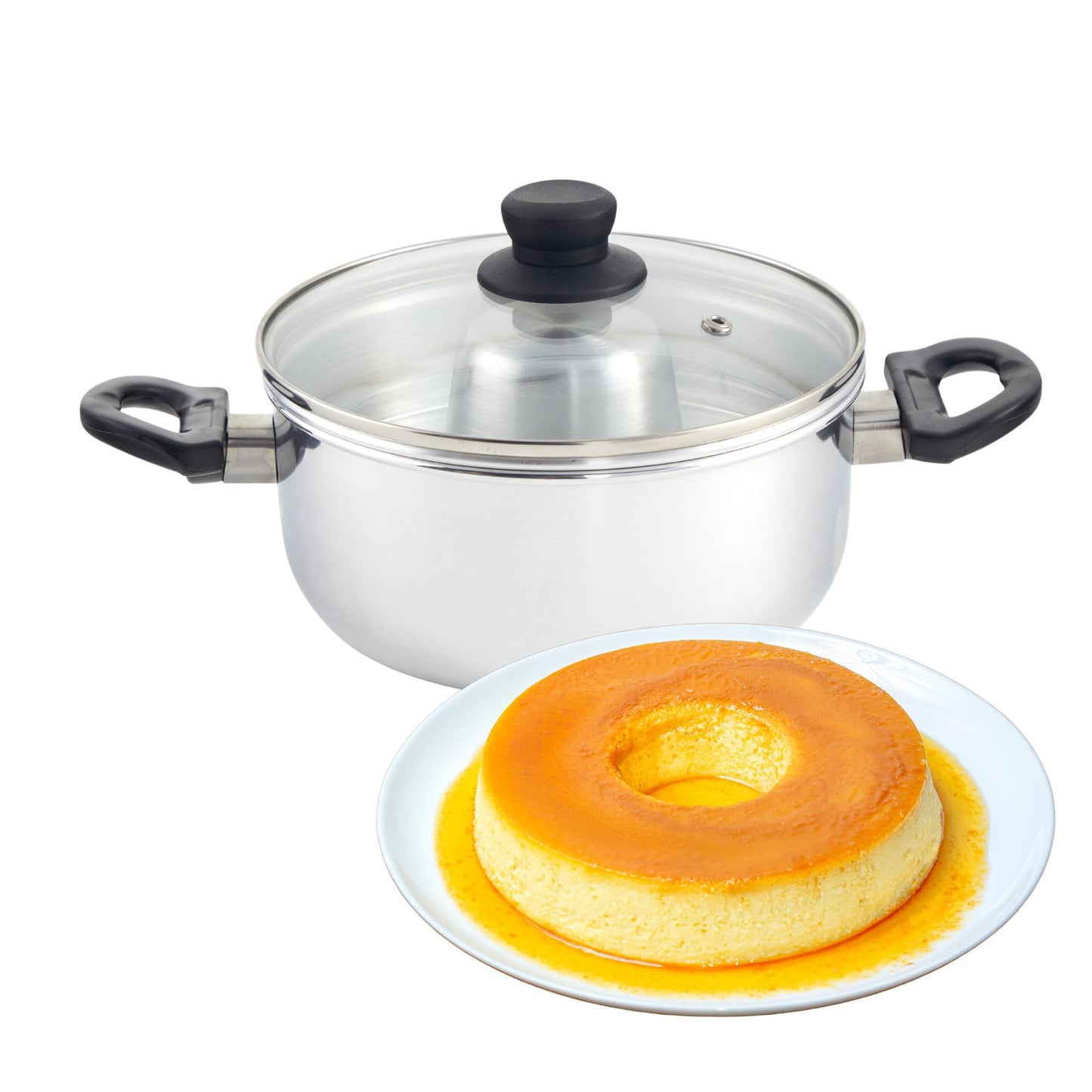 IMUSA 8in Small Aluminum Flan Double Boiler Baño Maria with Lid, 3Qt Dessert Pot for Flan, Custards, Pudding and Traditional Latin Recipes