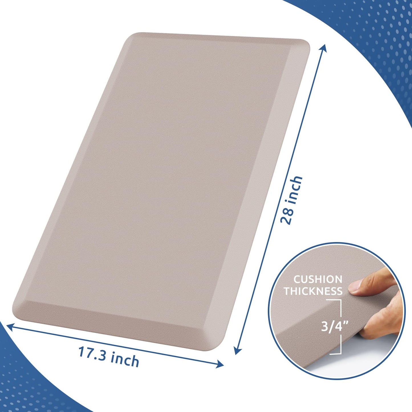 KitchenClouds Kitchen Mat Cushioned Anti Fatigue Kitchen Rug 0.8inch Waterproof Non Slip Kitchen Rugs and Mats Standing Desk Mat Comfort Floor Mats for Kitchen Sink Office (17.3"x28",Khaki)