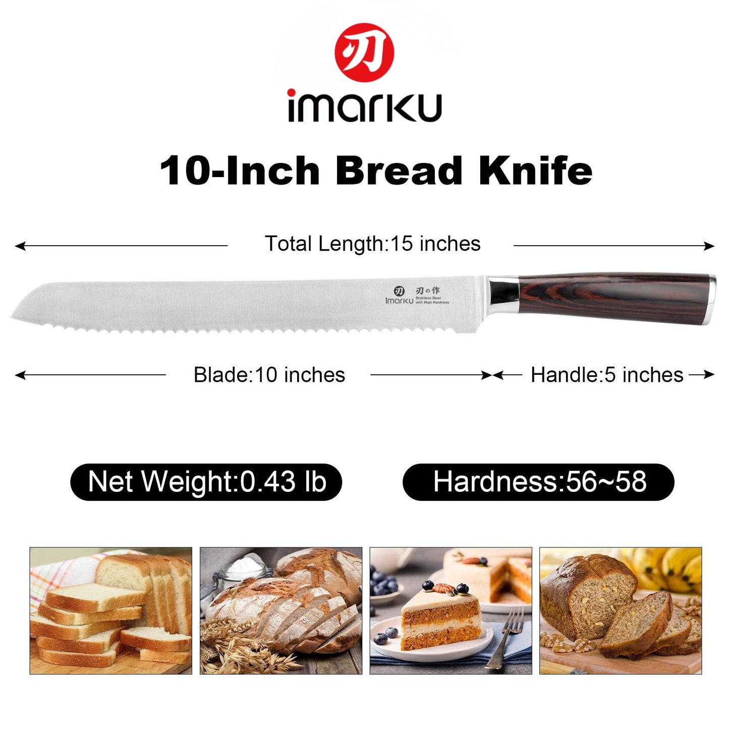 imarku Bread Knife, German High Carbon Stainless Steel Professional Grade Bread Slicing Knife, 10-Inch Serrated Edge Cake Knife, Bread Cutter for Homemade Crusty Bread, Fathers Day