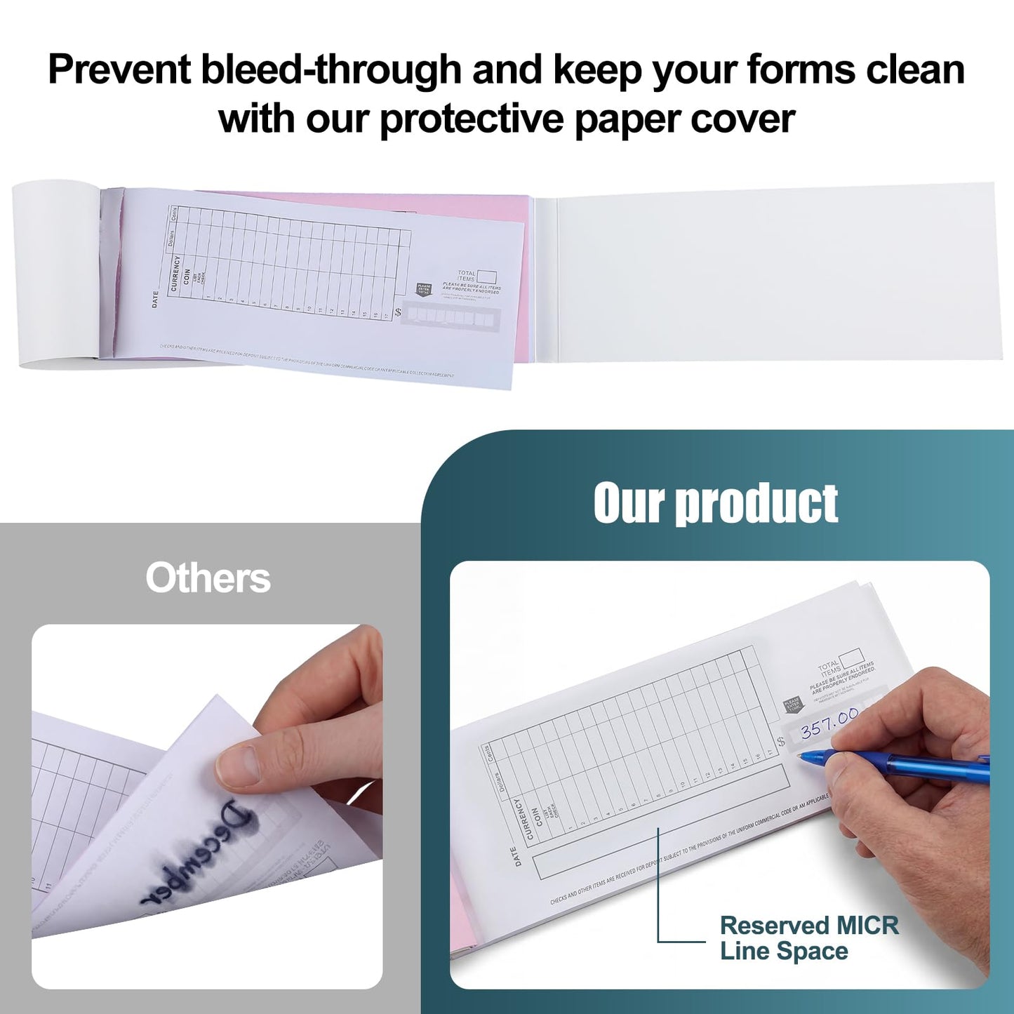 Gilprop 3 Pack 2-Part Booked Deposit Tickets 8 7/8" x 3 3/8" Carbonless White/Yellow 150 Deposit Slips Per Book Icr Scannable Design for Accurate Bank Processing