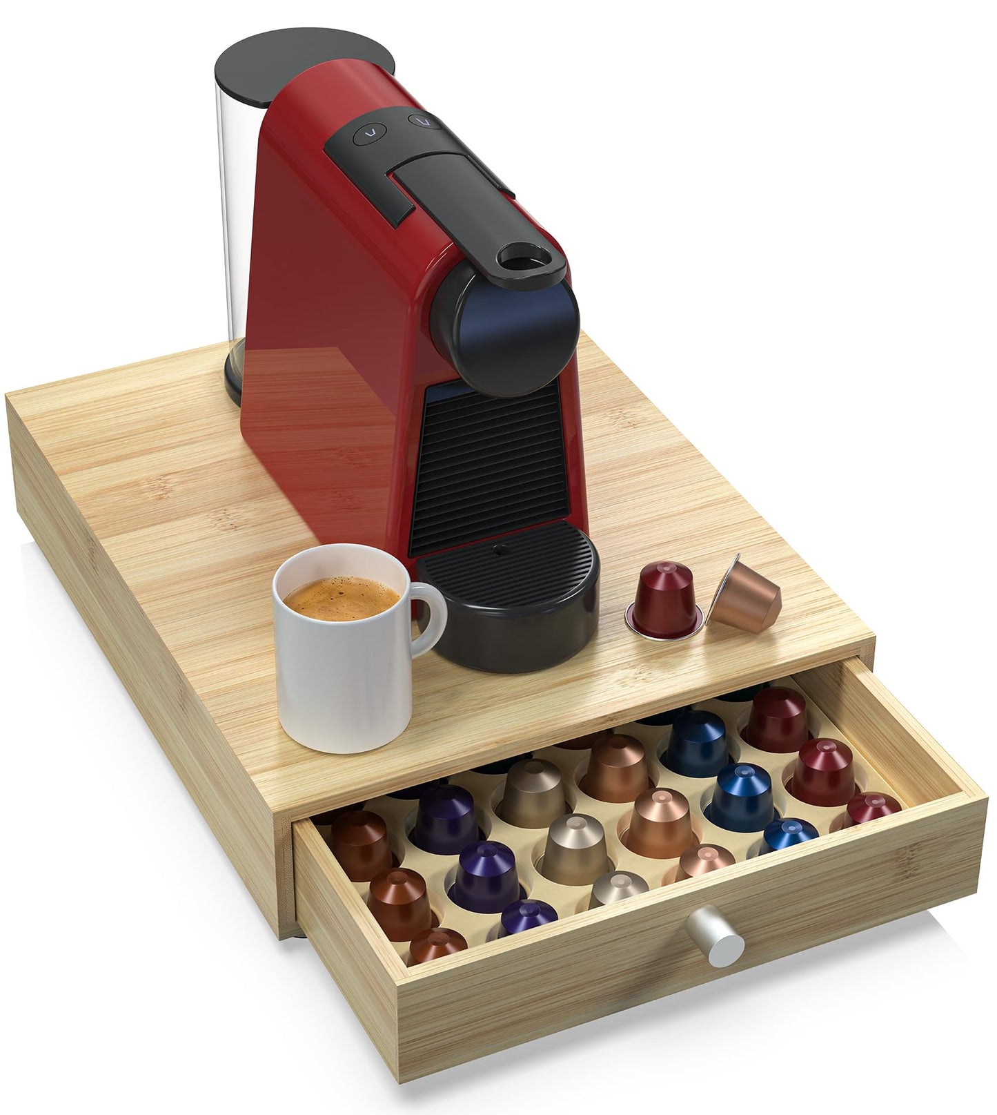 WELL WENG for Nespresso Original Capsules - Bamboo Coffee Pod Drawer Holder - 48 OriginalLine Pods Organizer (14.5"D x 11.7"W x 3.2”H)