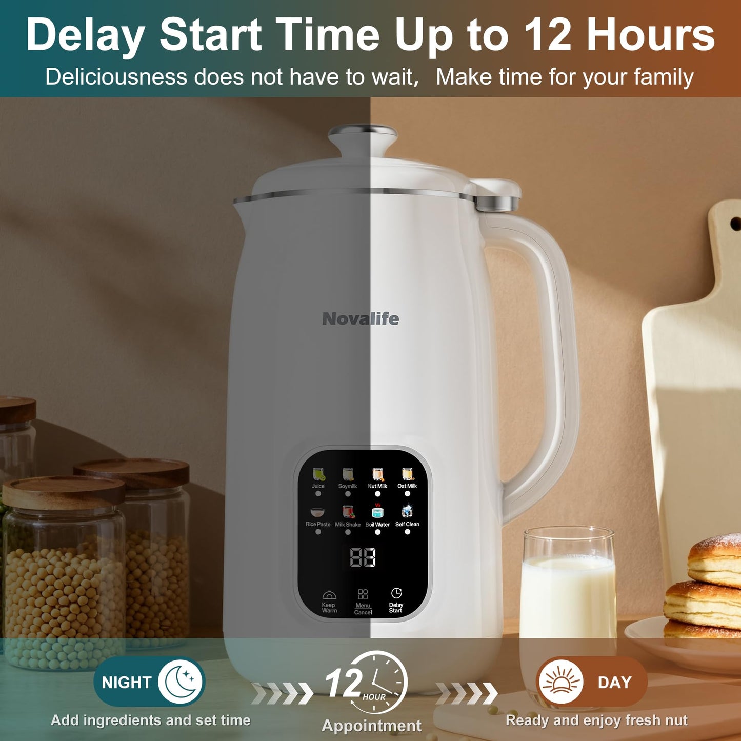 8 in 1 Nut Milk Maker Machine, 40oz Automatic Soy Milk Maker Blender, Homemade Soy Milk, Oat Milk, Almond Milk, Juice, Plant Based and Non Dairy Beverages, 12H Delay Start/Keep Warm/Self Cleaning