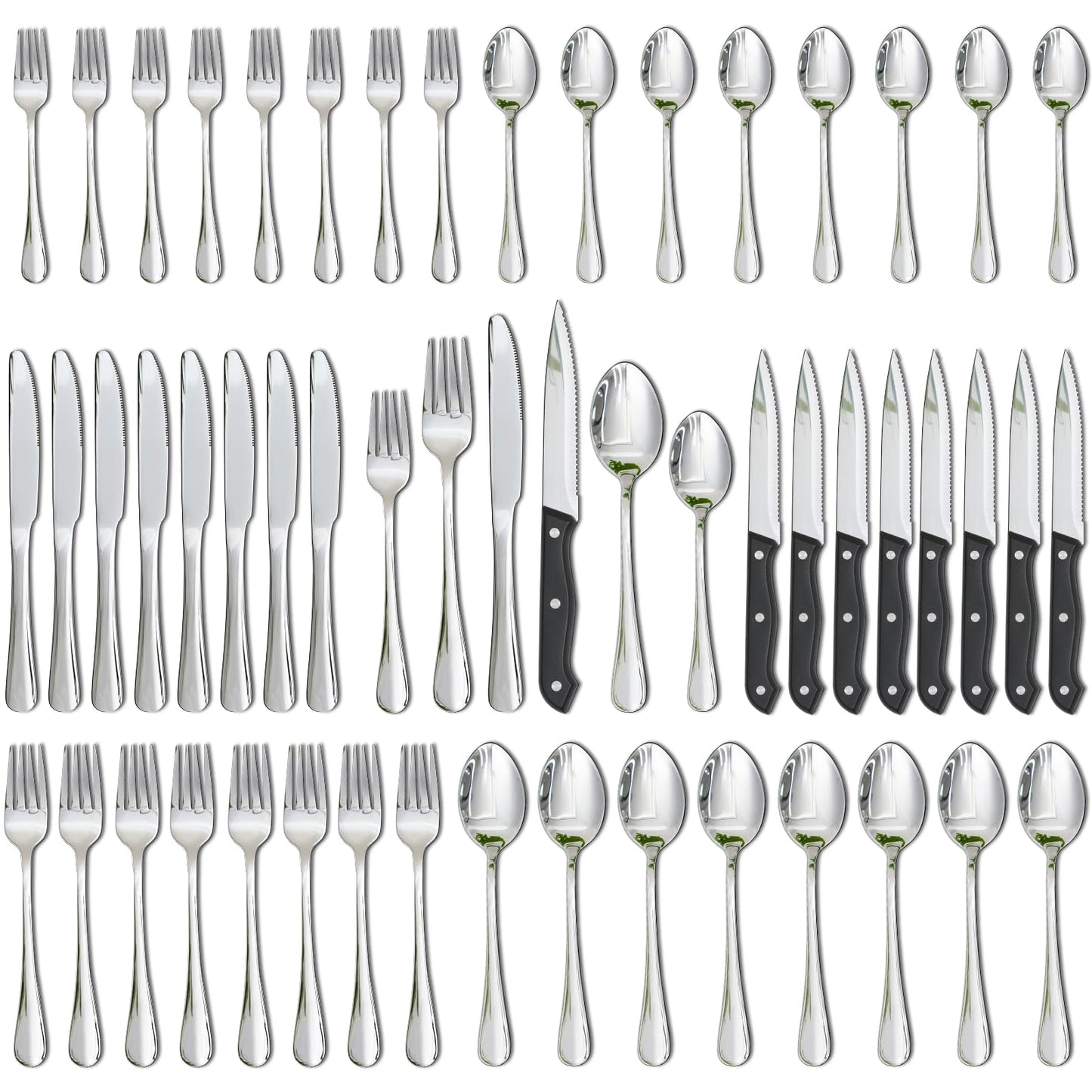 Astercook Silverware Set 48-Piece Flatware with Steak Knives Food-Grade Stainless Steel Cutlery for 8 Mirror Polished Utensils Set Include Spoons and Forks for Home Kitchen Restaurant