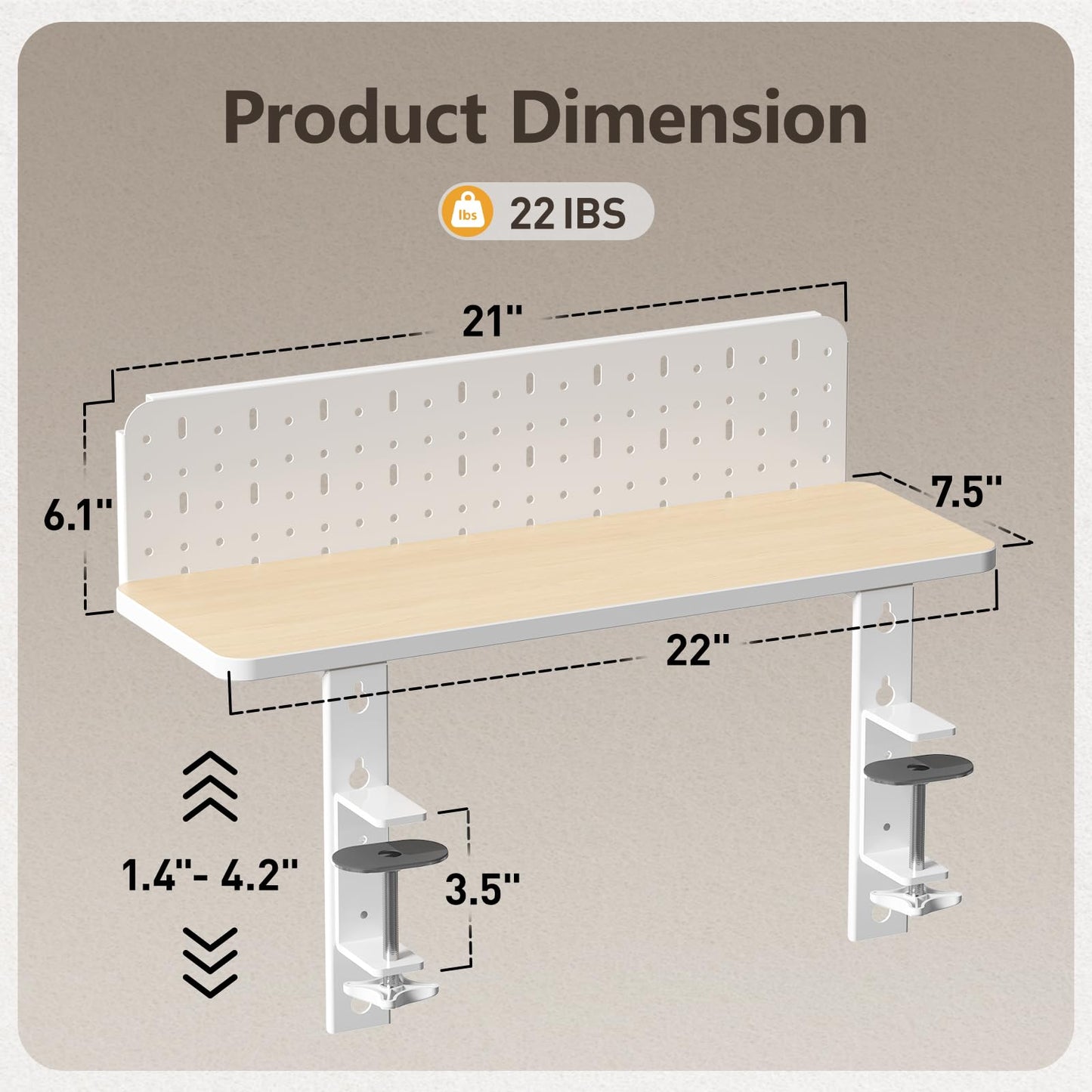 JYLH JOYSEEKER 3 in 1 Clamp-on 22"×7.5" Desk Extender, Heavy-Duty Side/Top Desk Organizer Shelf, Adjustable Desktop Storage for Office Accessories, Monitor and Laptop Riser, Pegboard Included