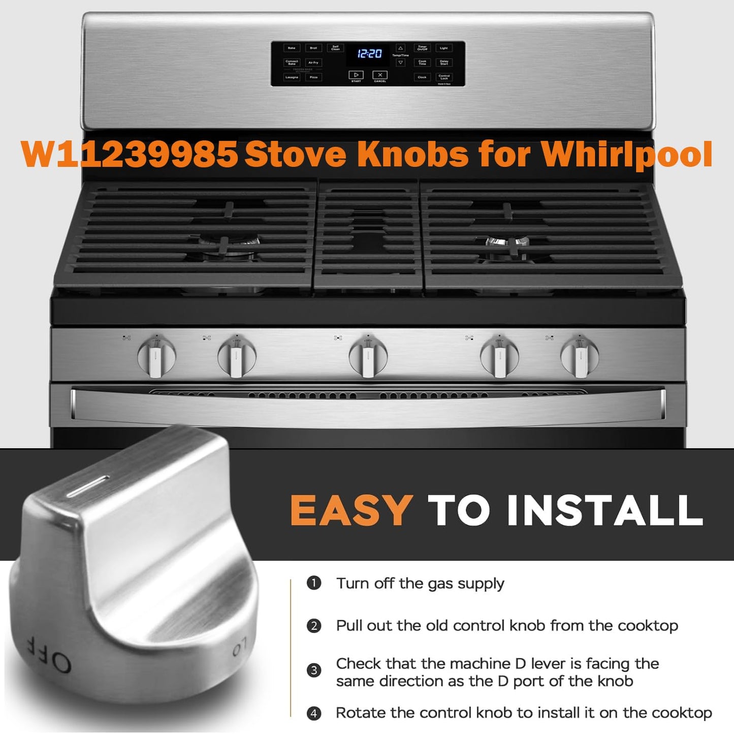 (5Pcs) W11239985 Gas Stove Knobs Replacements Compatible with Whirlpool WFG525S0HZ1 WFG550S0HZ1 WFG525S0HZ0 WFG525S0JV0 WFG535S0JV1, Range Oven Knob Replace Part PD00061875 AP6333411 W10850015