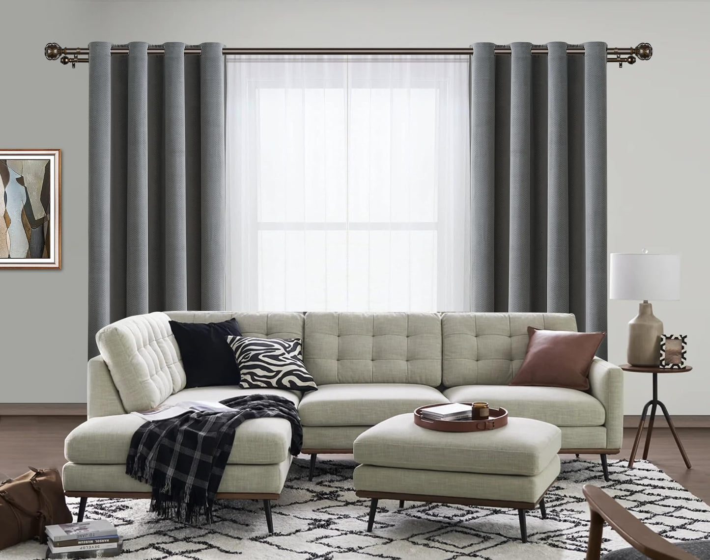 KAMANINA 1 Inch Double Curtain Rods 72 to 144 Inches (6-12 Feet) Telescoping Heavy Duty Drapery Rod for Windows 66 to 120, Netted Texture Finials, Antique Bronze, Fewer Rods, Easier Install