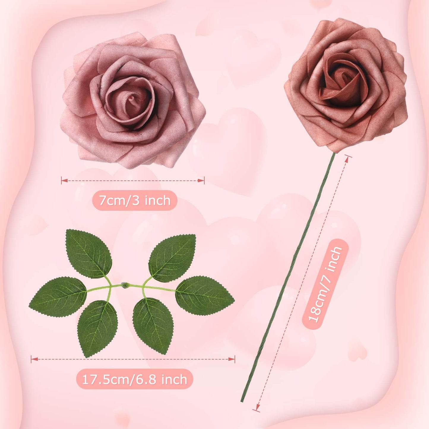 Luinabio 100 Pcs Artificial Foam Rose Flower Faux Bouquet Wedding Fake Rose Gift for Mother's Day Women DIY Bridal Shower Party Table Birthday Home Spring Decor (Shades of Dusty Pink)