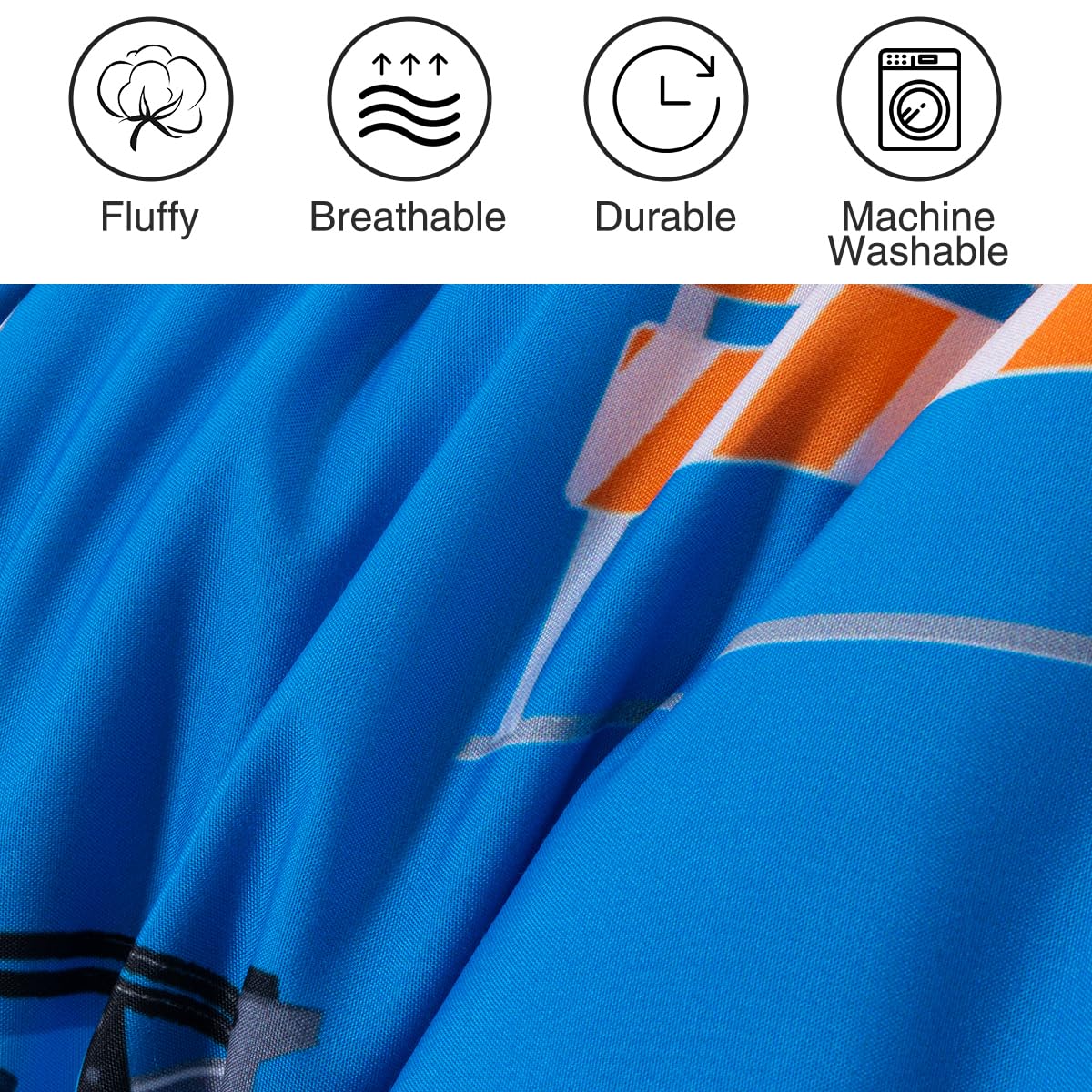 Holawakaka Trucks Excavator Cars Boy Bedding Comforter Set with Sheets, Twin Size Cartoon Construction Car Tractors Print Kids Bed in A Bag 5-Piece, Boys Reversible Dorm Bed Sets (Blue Twin)