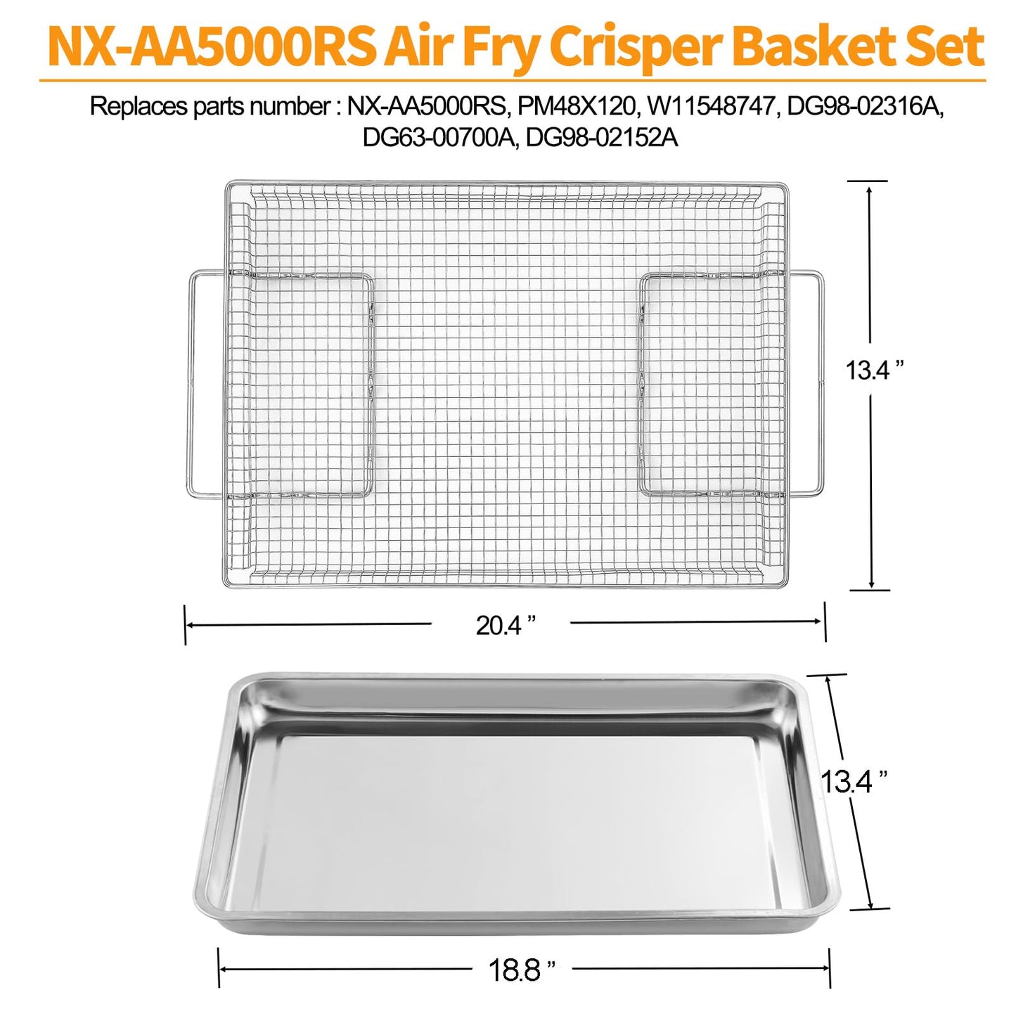Upgraded Air Fryer Tray Replacement Parts for Samsung GE Oven Parts 304 Stainless Steel Air Fryer Basket NX-AA5000RS Air Fryer Rack 20.4 x 13.4 IN Air Fryer Tray Pan Samsung 30" Range Oven Rack