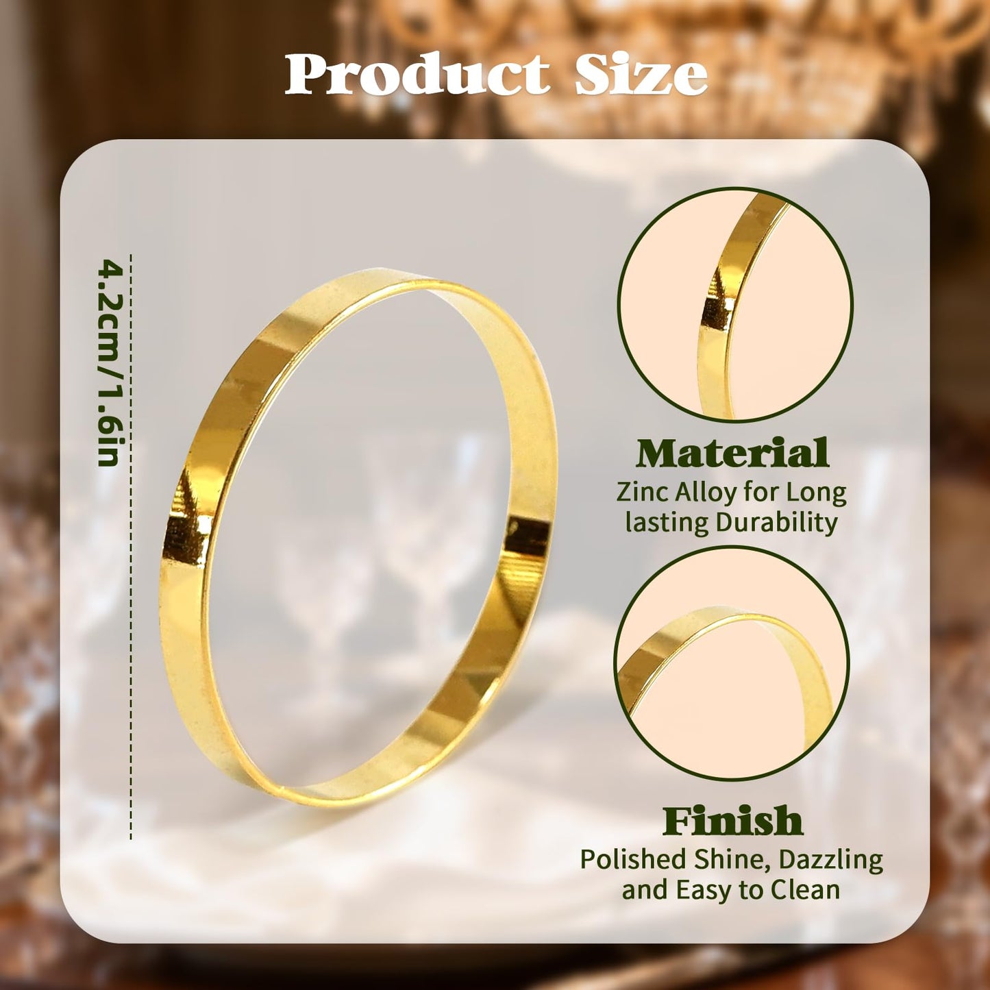 100 Pcs Gold Napkin Rings Bulk, Exquisite Round Napkin Ring Buckles, Suitable for Family Dinners, Weddings, Holiday Parties